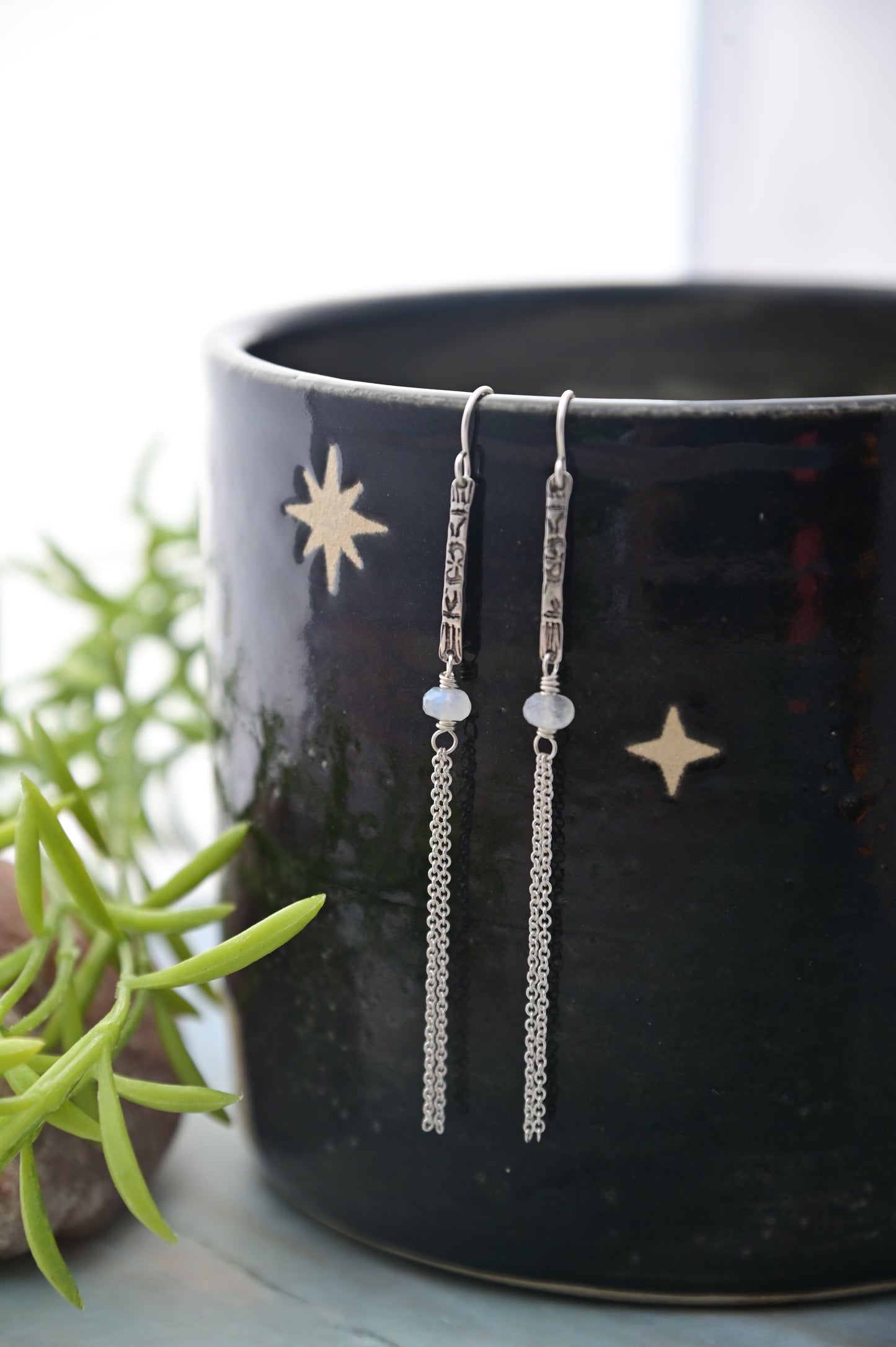 Sticks & Stones: Moonstone + Silver Earrings