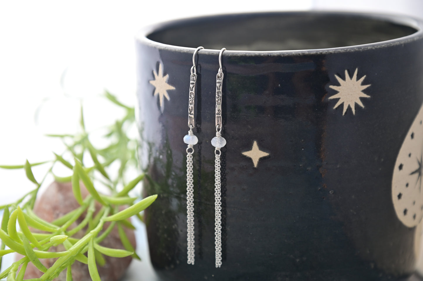 Sticks & Stones: Moonstone + Silver Earrings