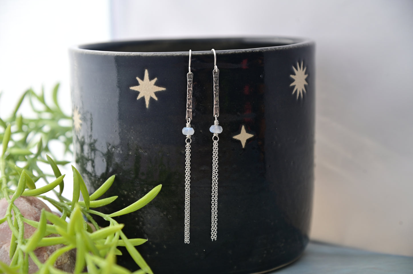 Sticks & Stones: Moonstone + Silver Earrings