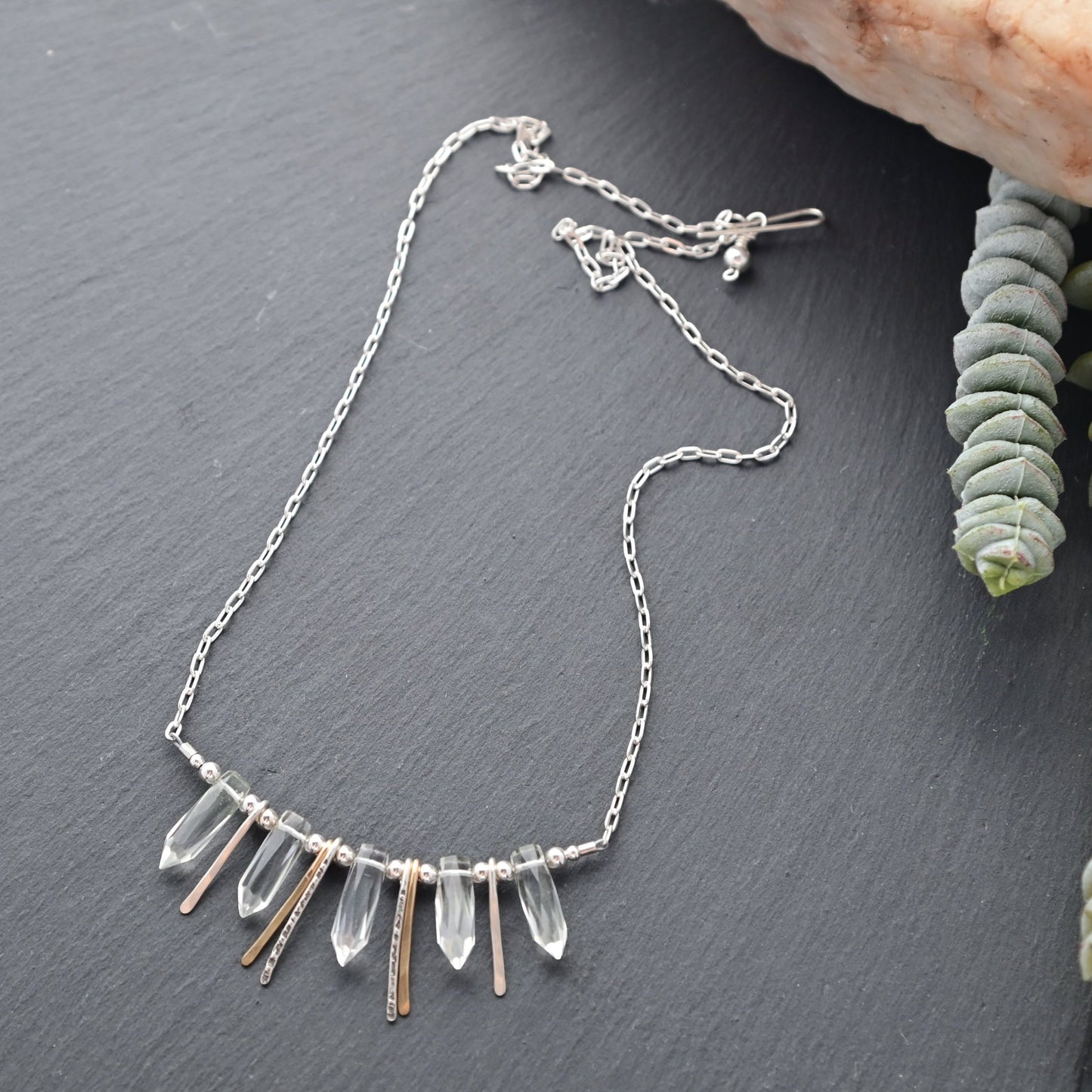 Sticks & Stones: Quartz Crystal + Silver Necklace