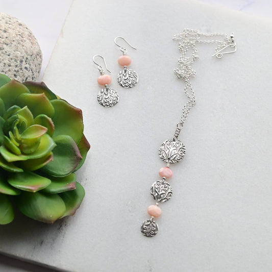 Silver Elements: Pink Opal Necklace + Earrings