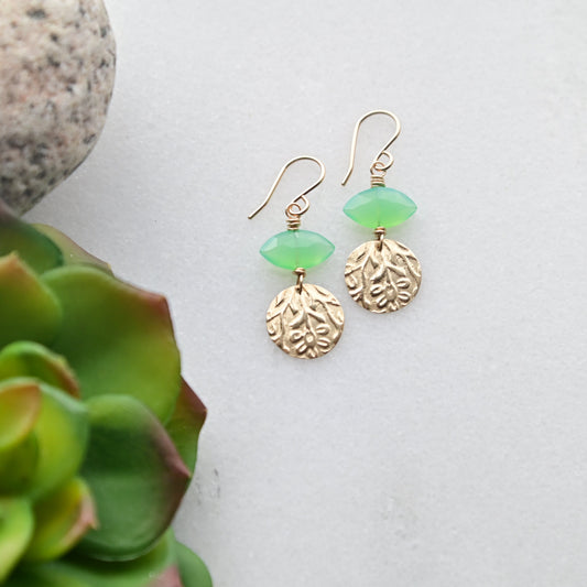 Gold Essentials: Green Chalcedony Earrings