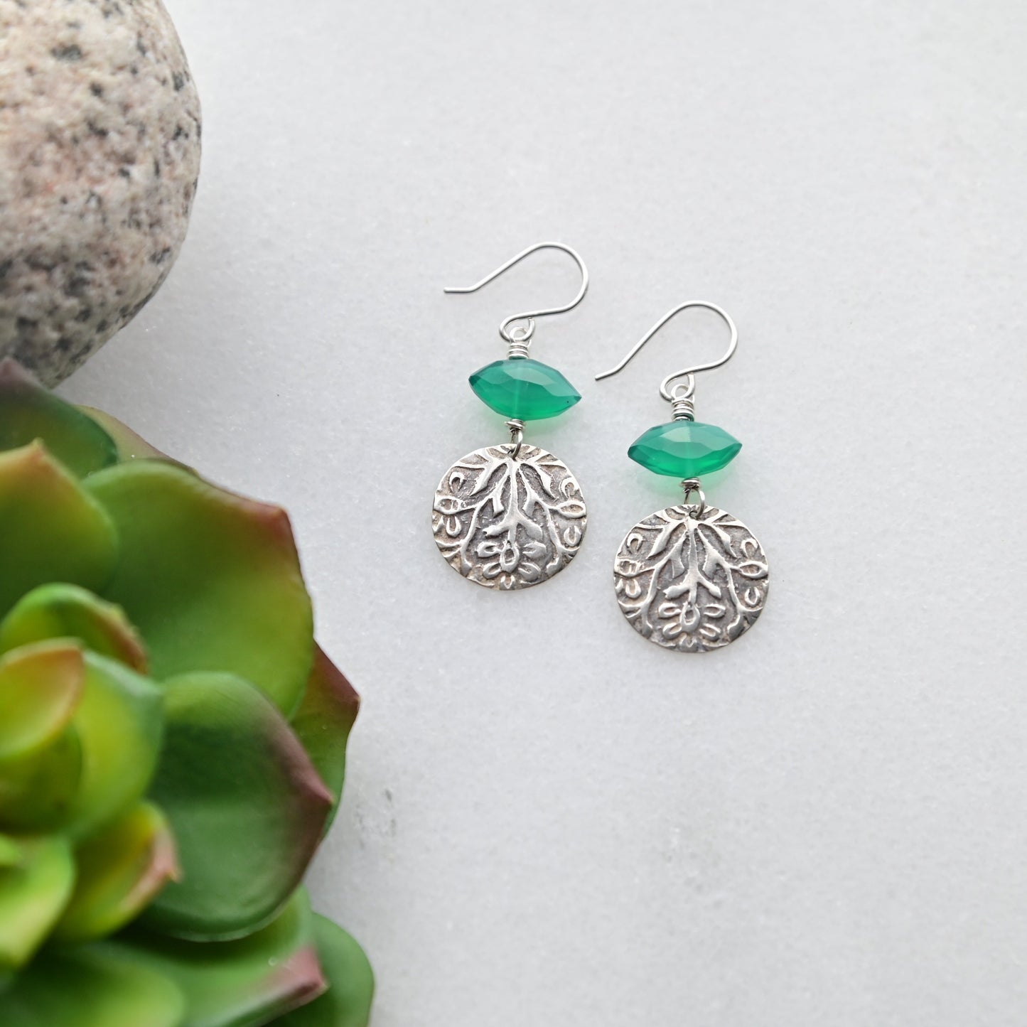 Silver Elements: Green Onyx Earrings