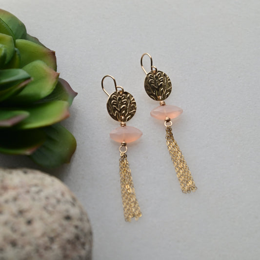 Gold Essentials: Pink Chalcedony Tassel Earrings