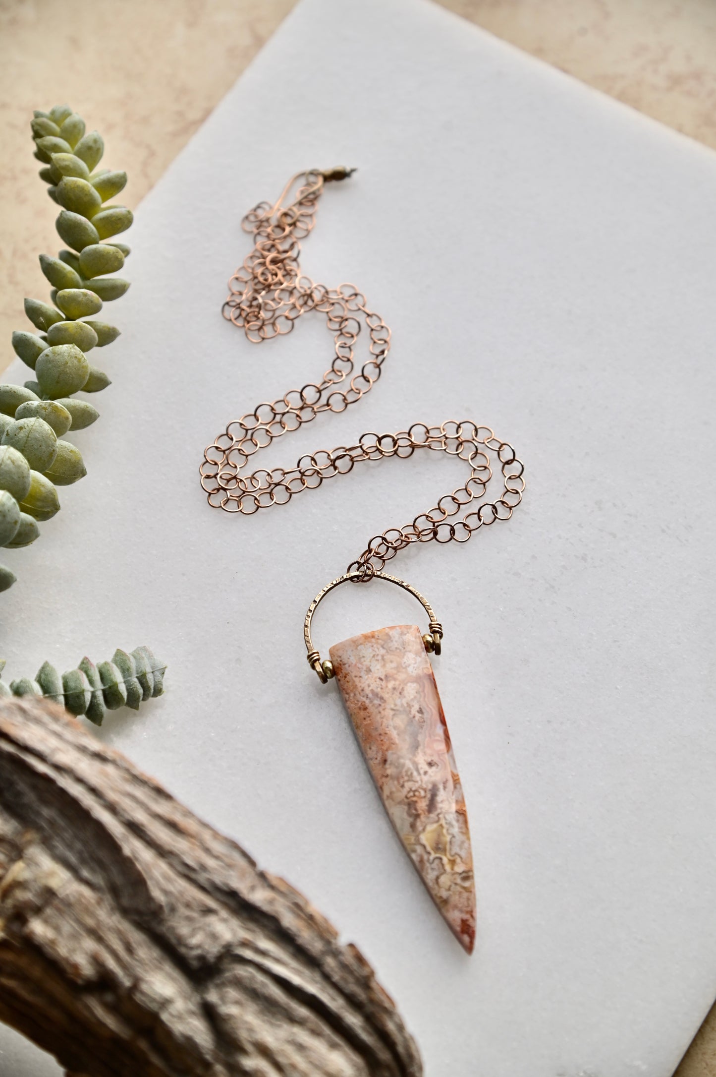 Hammered Hoops: Laguna Lace Agate + Brass Necklace