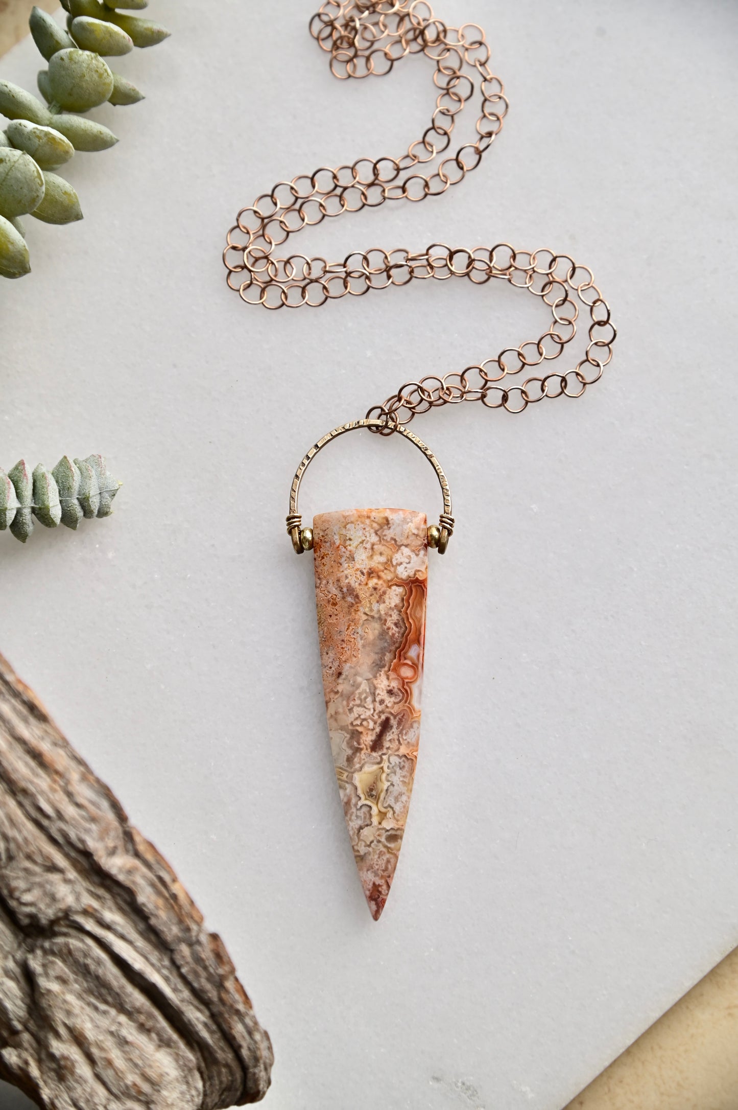 Hammered Hoops: Laguna Lace Agate + Brass Necklace