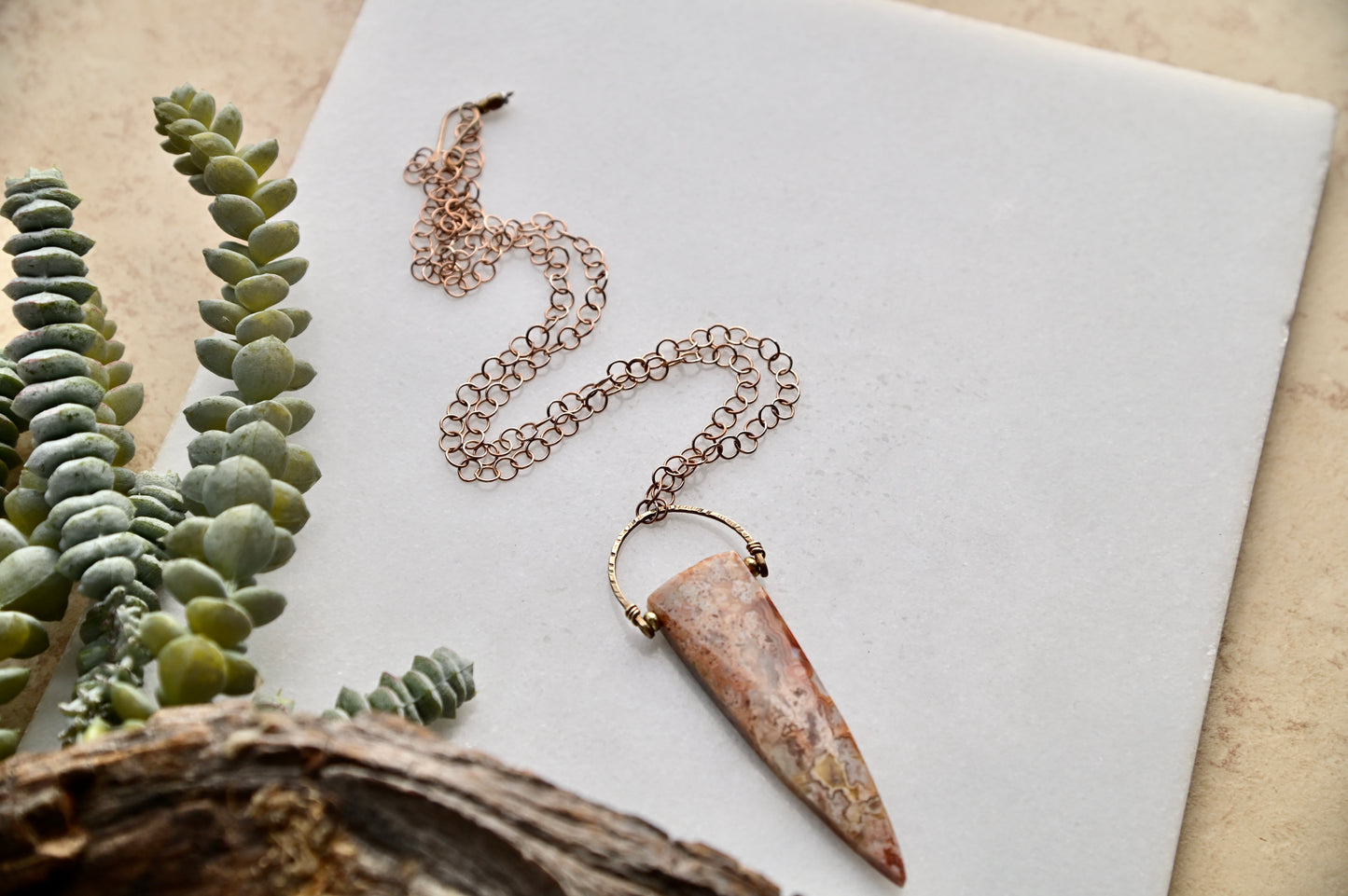 Hammered Hoops: Laguna Lace Agate + Brass Necklace