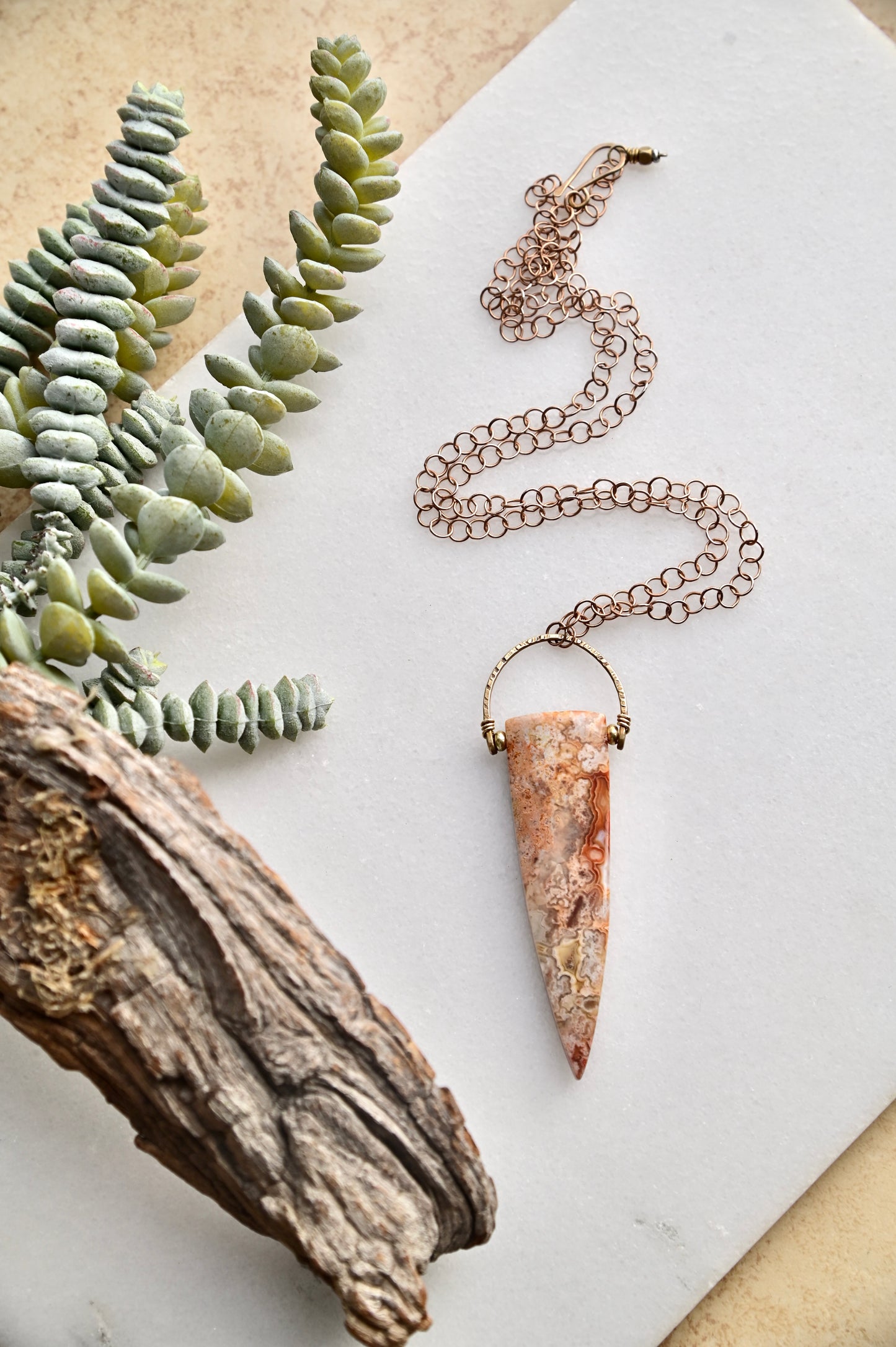 Hammered Hoops: Laguna Lace Agate + Brass Necklace