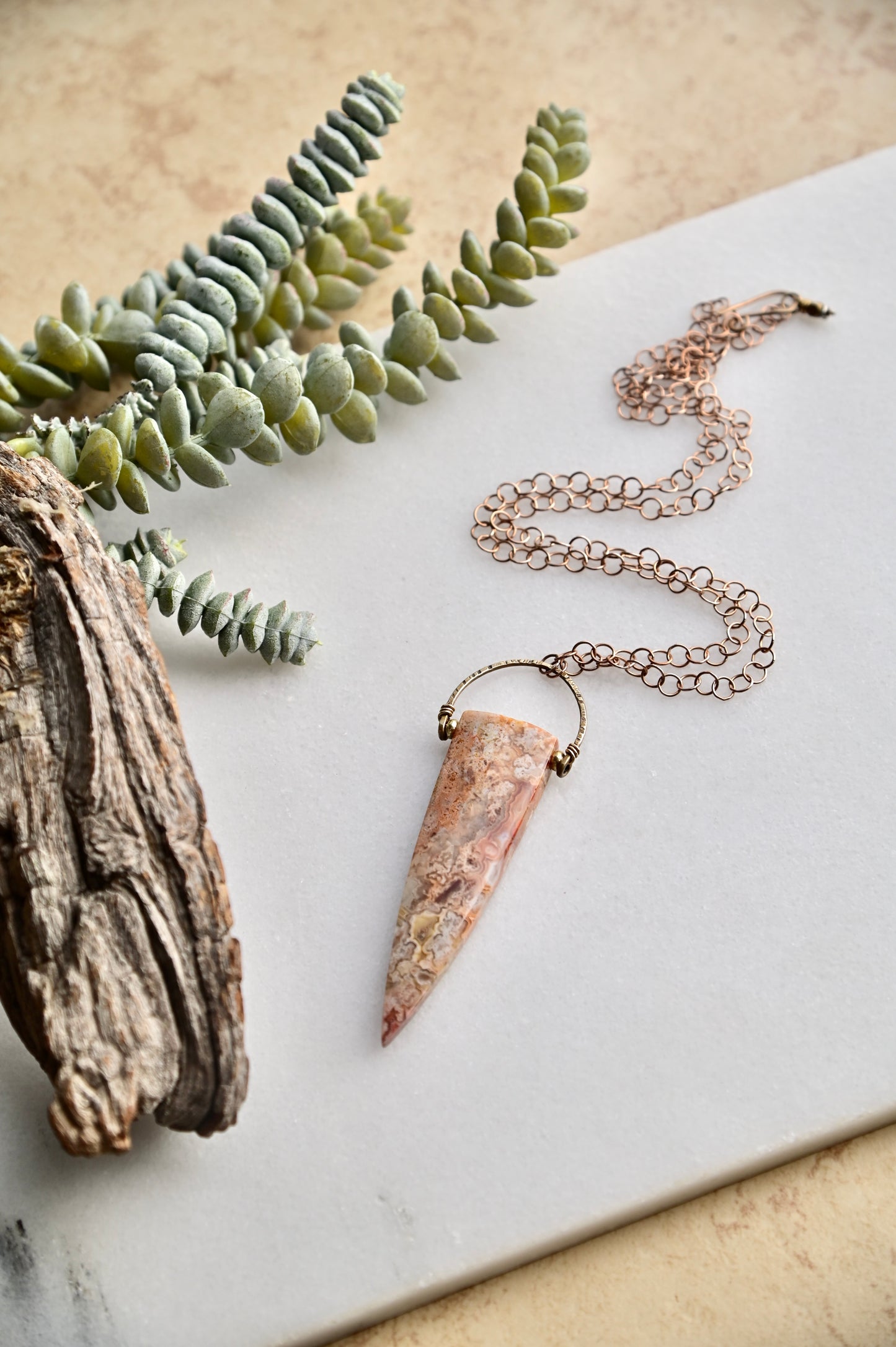 Hammered Hoops: Laguna Lace Agate + Brass Necklace