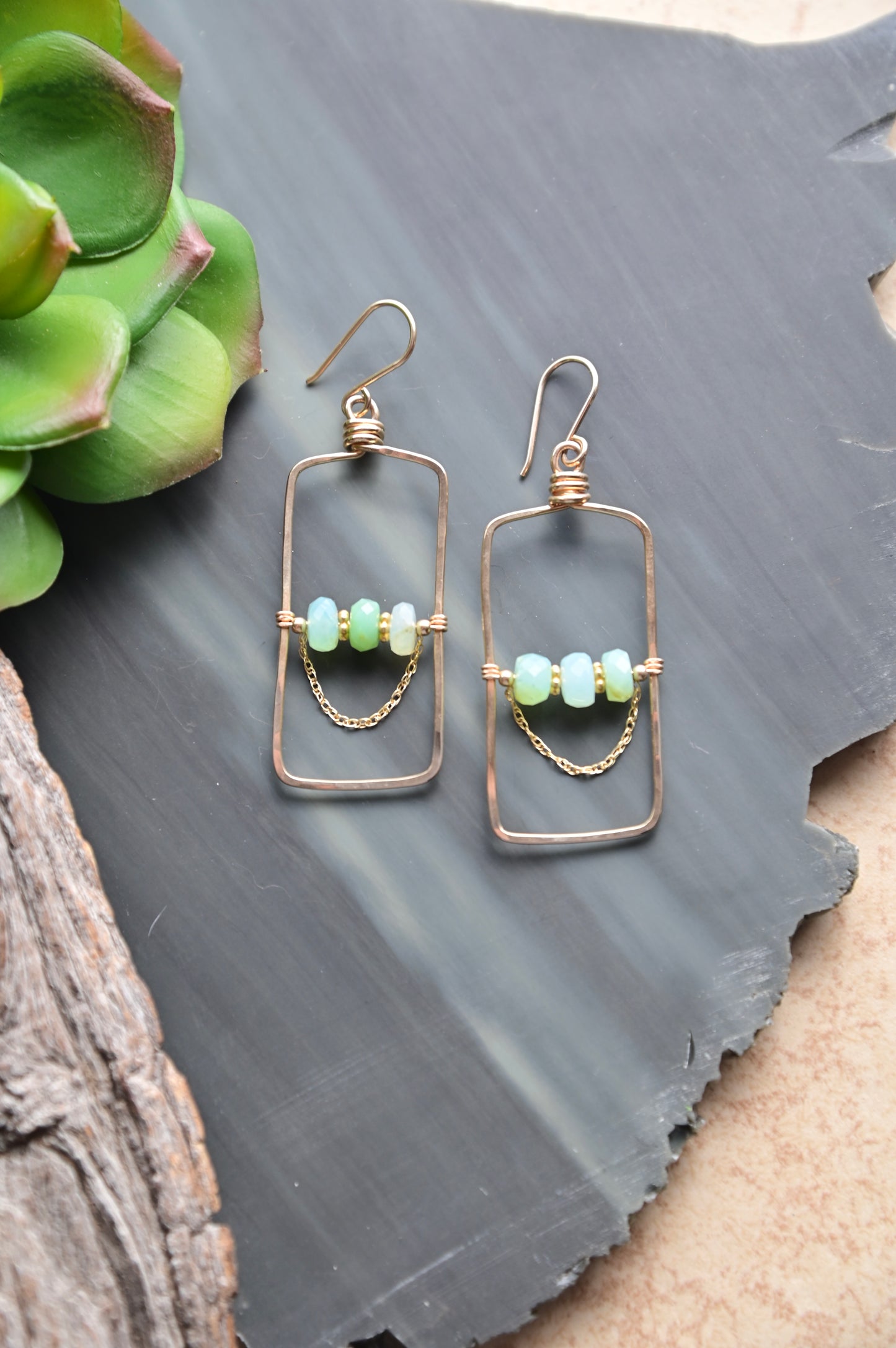 Hammered Hoops: Blue Opal + Gold Earrings