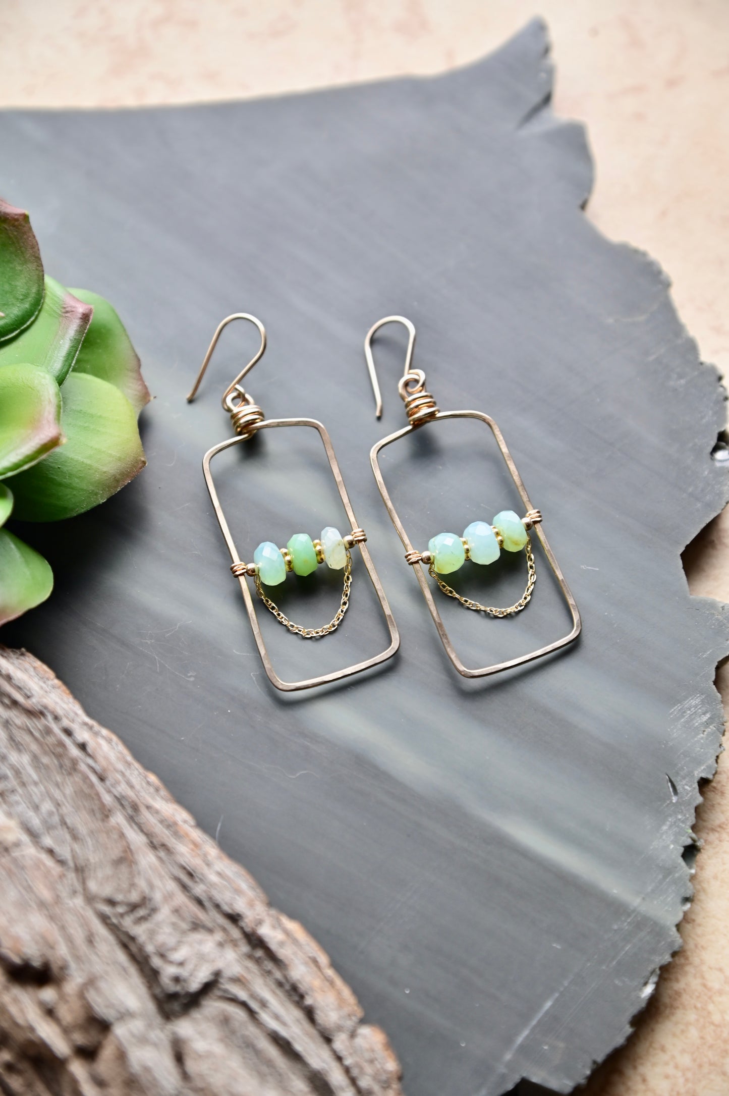 Hammered Hoops: Blue Opal + Gold Earrings