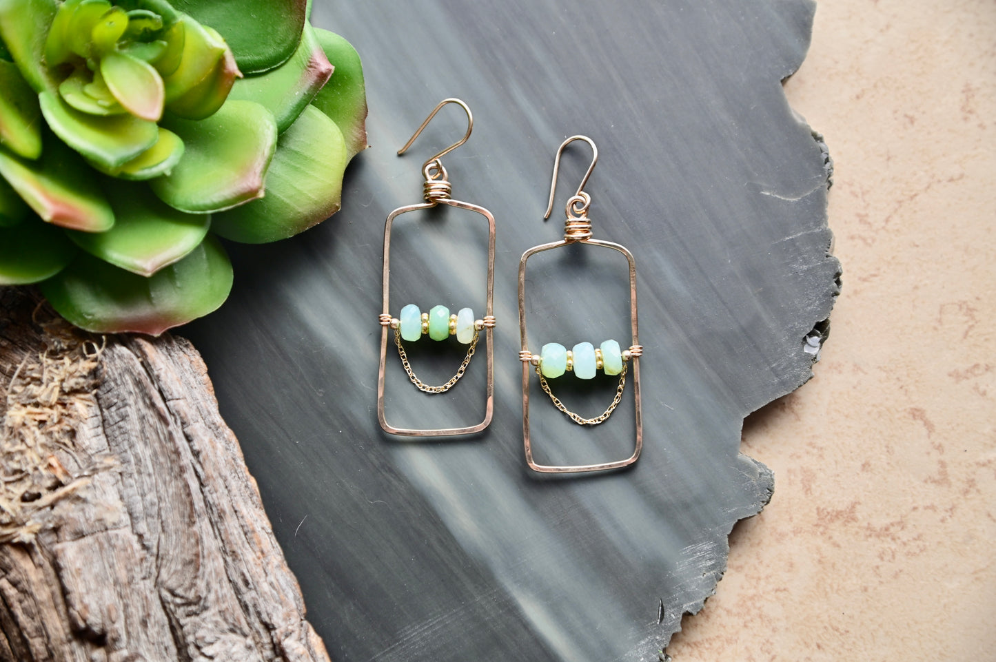 Hammered Hoops: Blue Opal + Gold Earrings