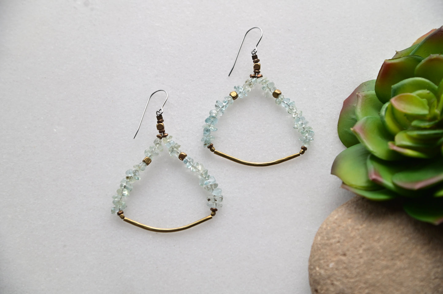 Sticks & Stones: Aquamarine + Brass Earrings