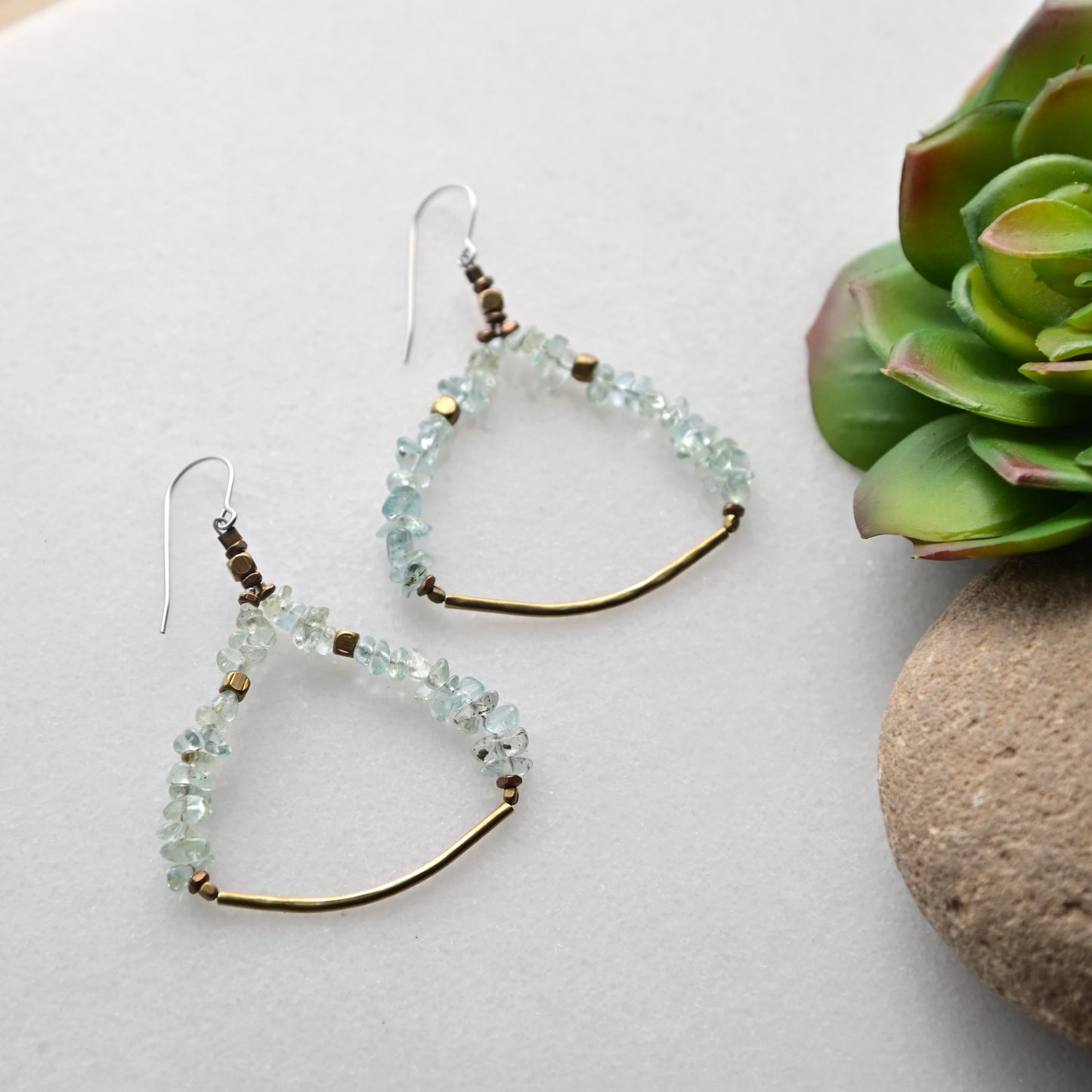 Sticks & Stones: Aquamarine + Brass Earrings