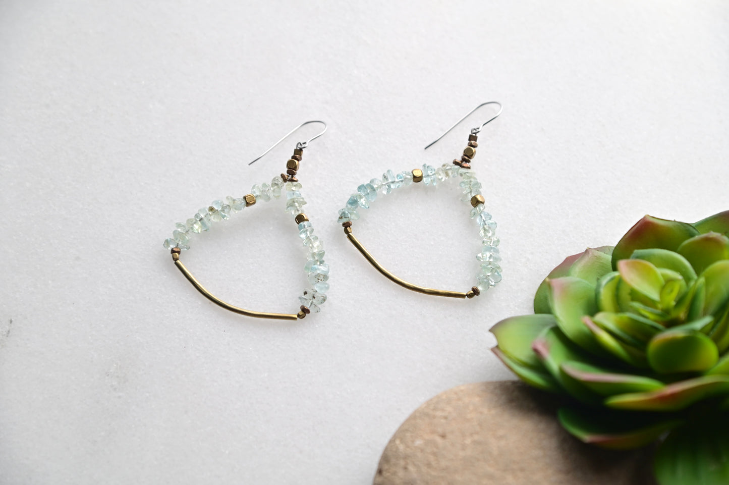 Sticks & Stones: Aquamarine + Brass Earrings