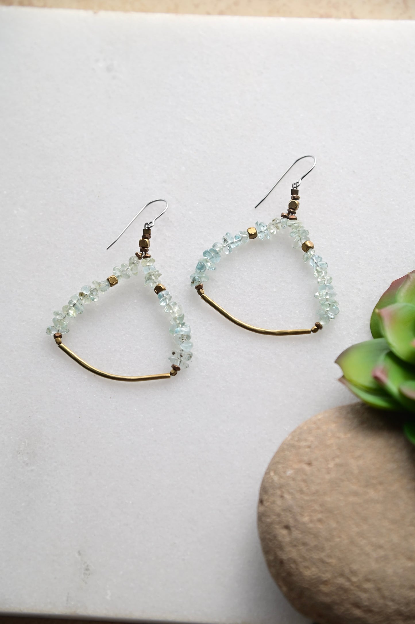 Sticks & Stones: Aquamarine + Brass Earrings