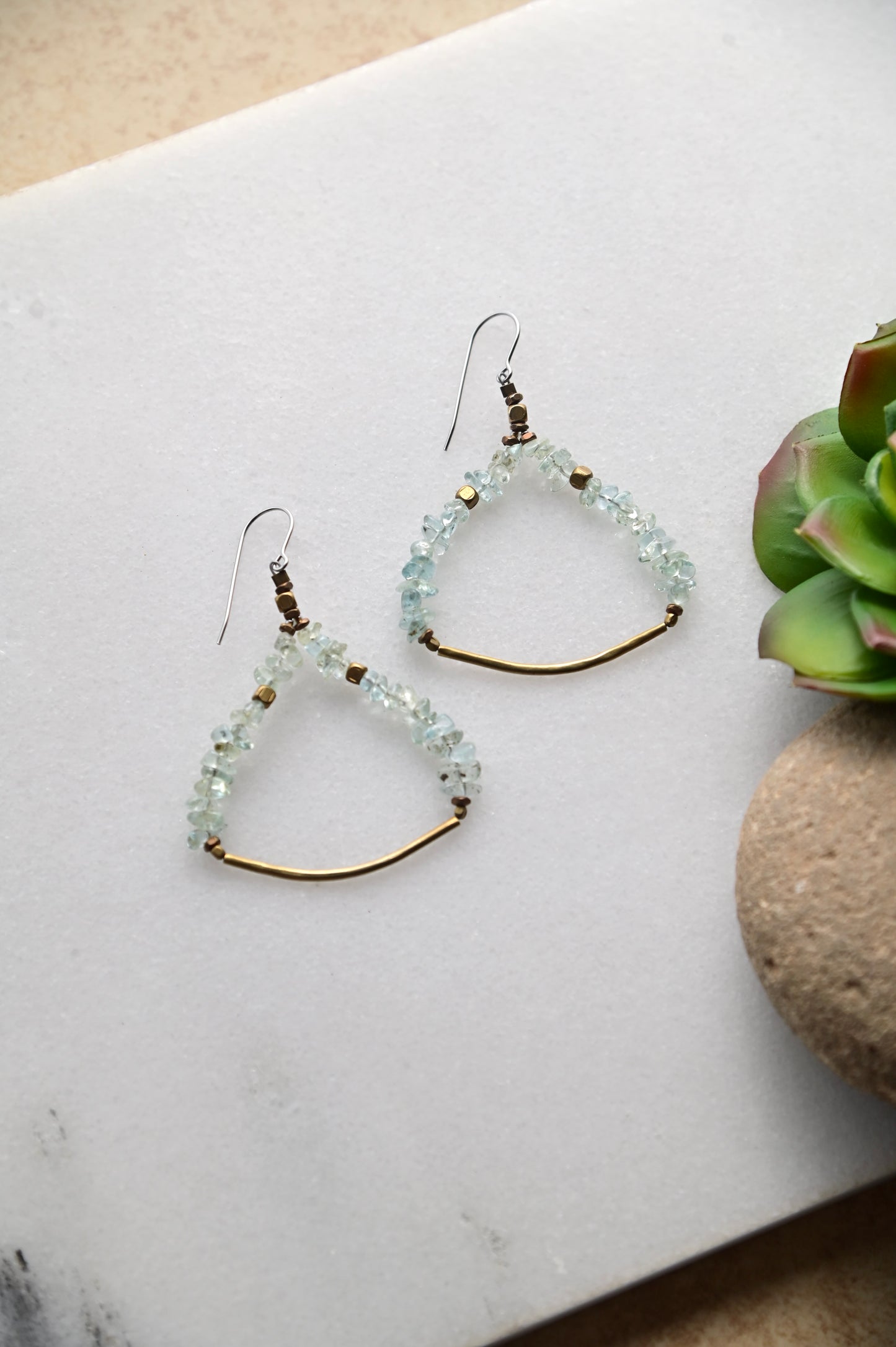 Sticks & Stones: Aquamarine + Brass Earrings