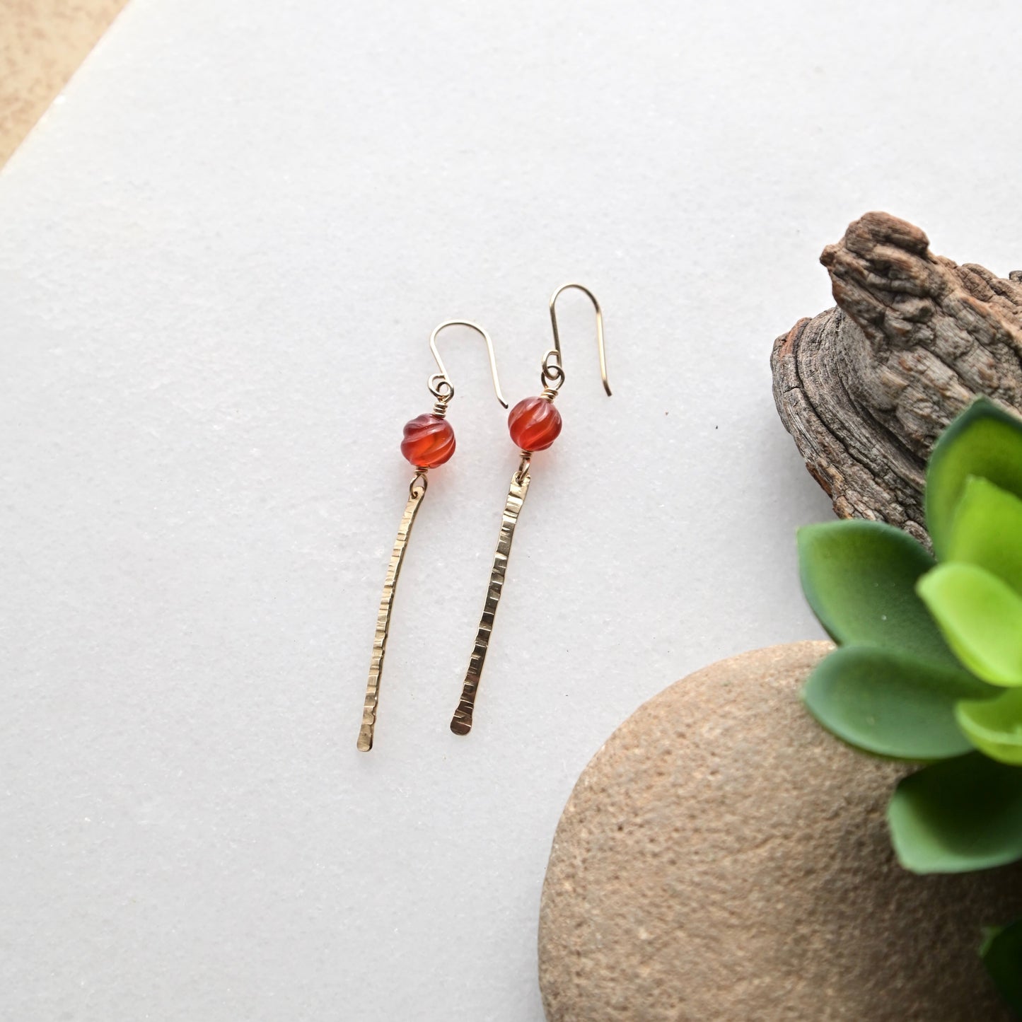 Sticks & Stones: Carnelian + Gold Earrings