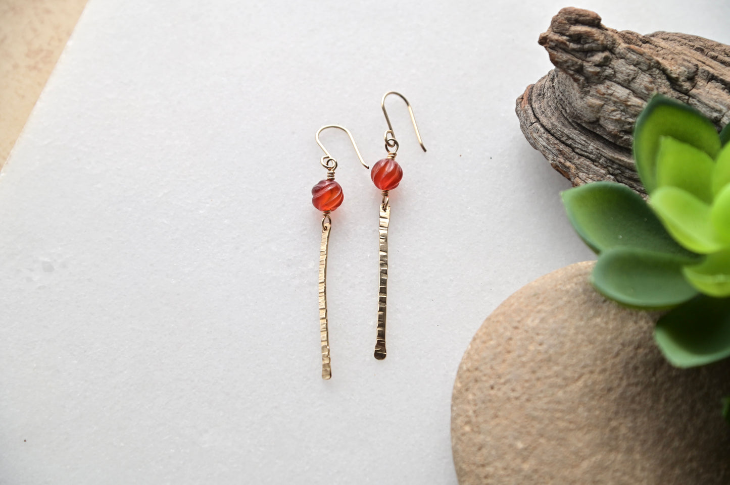 Sticks & Stones: Carnelian + Gold Earrings