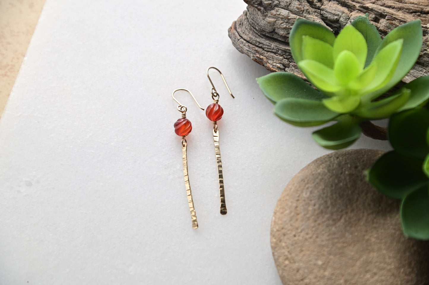 Sticks & Stones: Carnelian + Gold Earrings