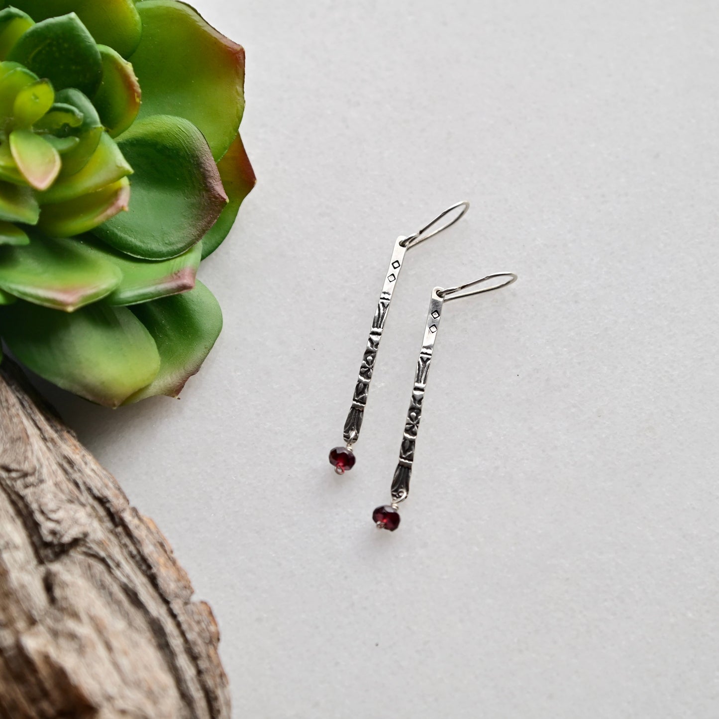 Sticks & Stones: Garnet + Silver Earrings