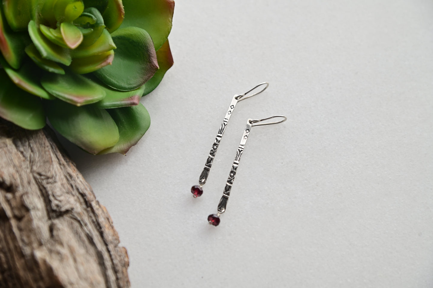 Sticks & Stones: Garnet + Silver Earrings