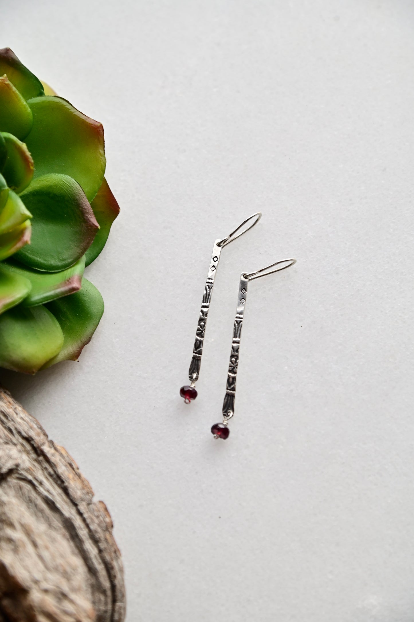 Sticks & Stones: Garnet + Silver Earrings