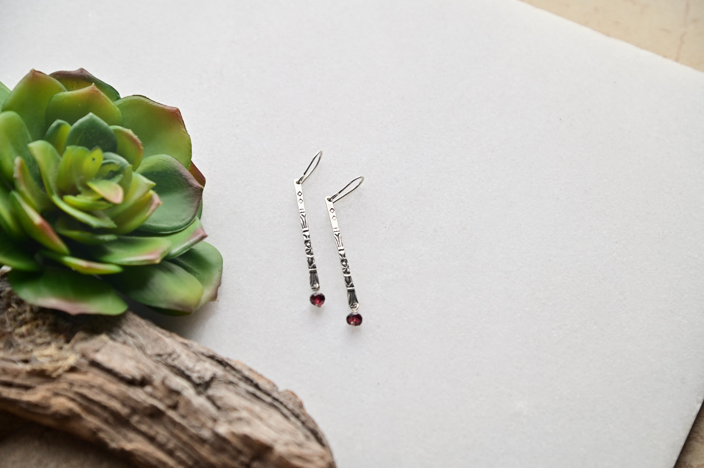 Sticks & Stones: Garnet + Silver Earrings