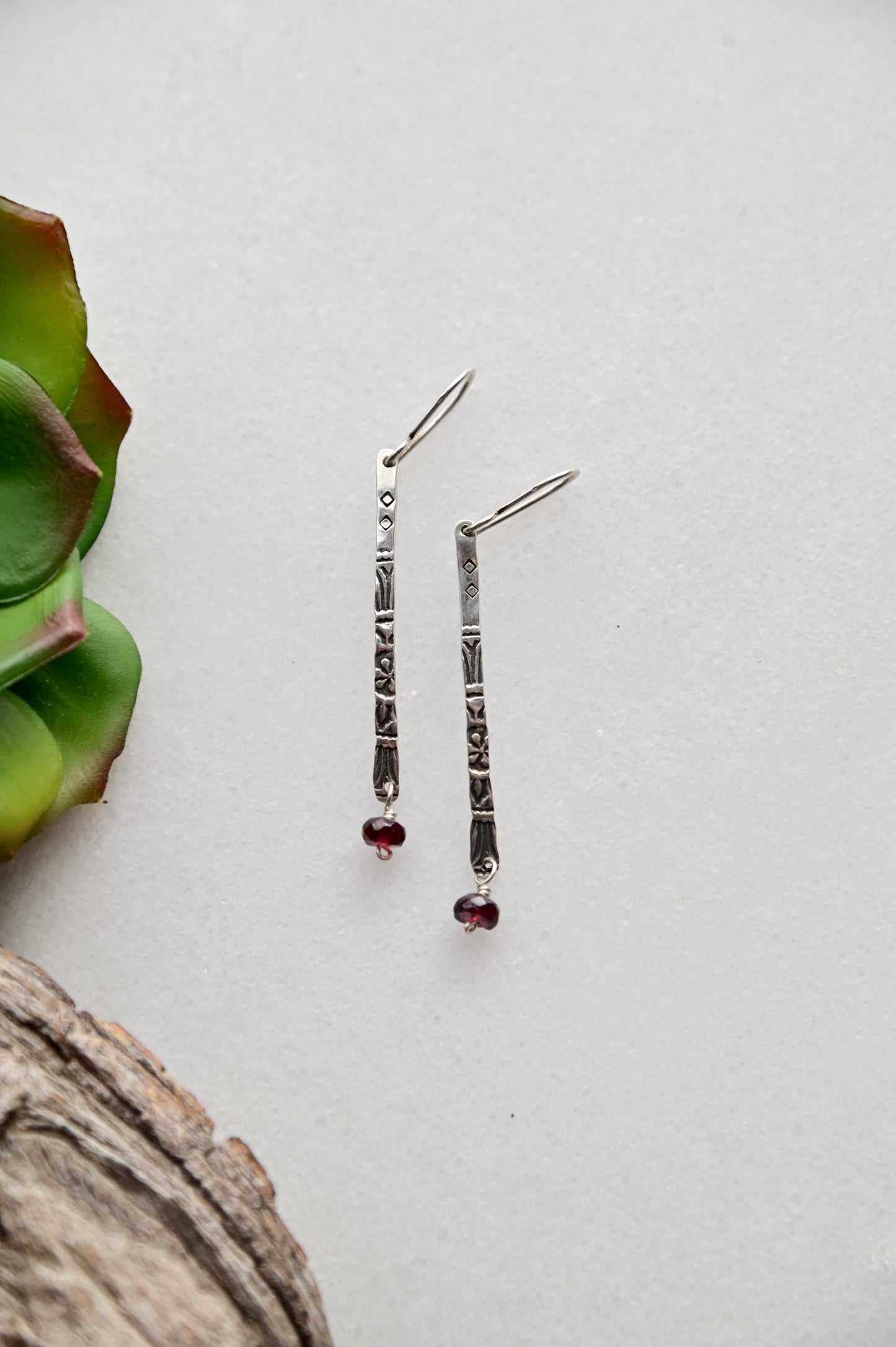 Sticks & Stones: Garnet + Silver Earrings