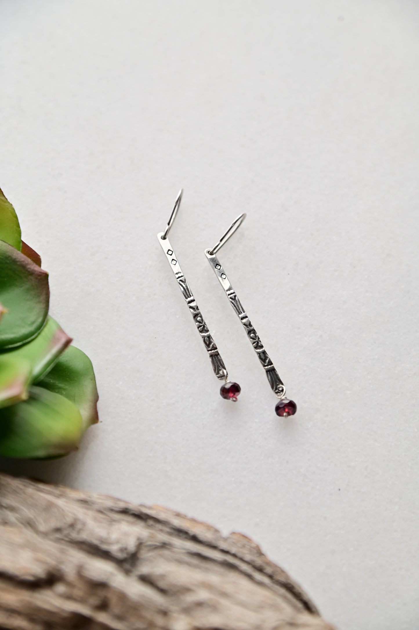 Sticks & Stones: Garnet + Silver Earrings