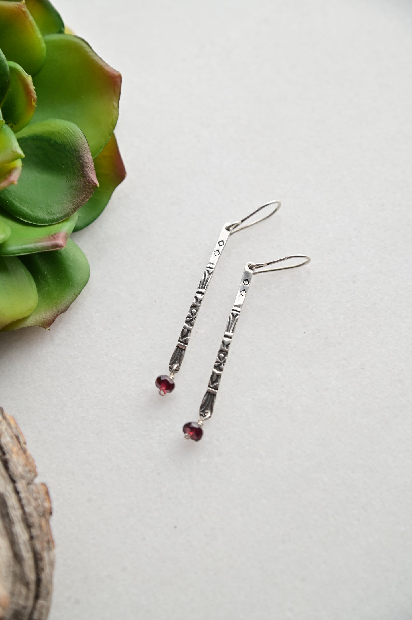 Sticks & Stones: Garnet + Silver Earrings