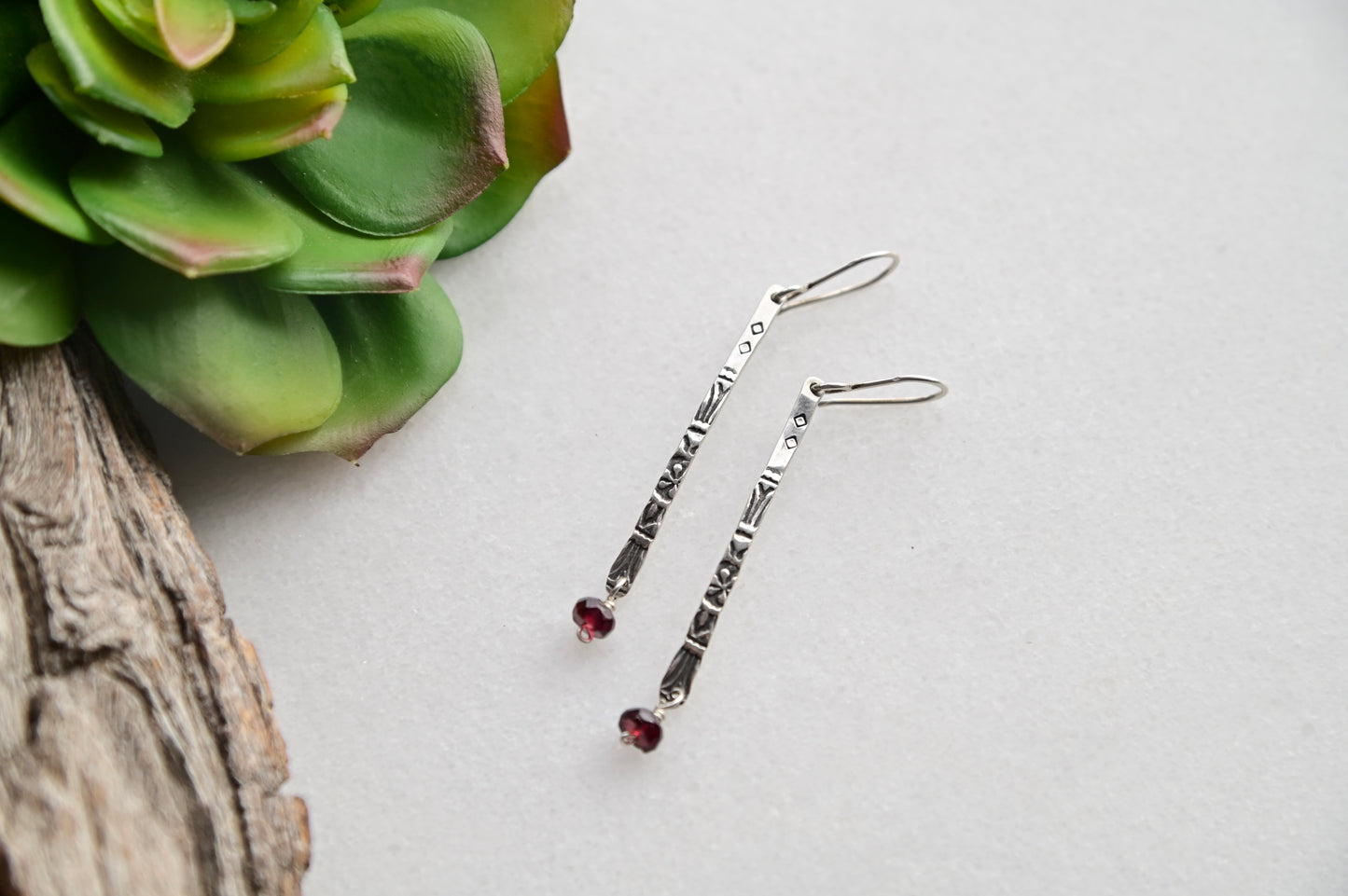 Sticks & Stones: Garnet + Silver Earrings