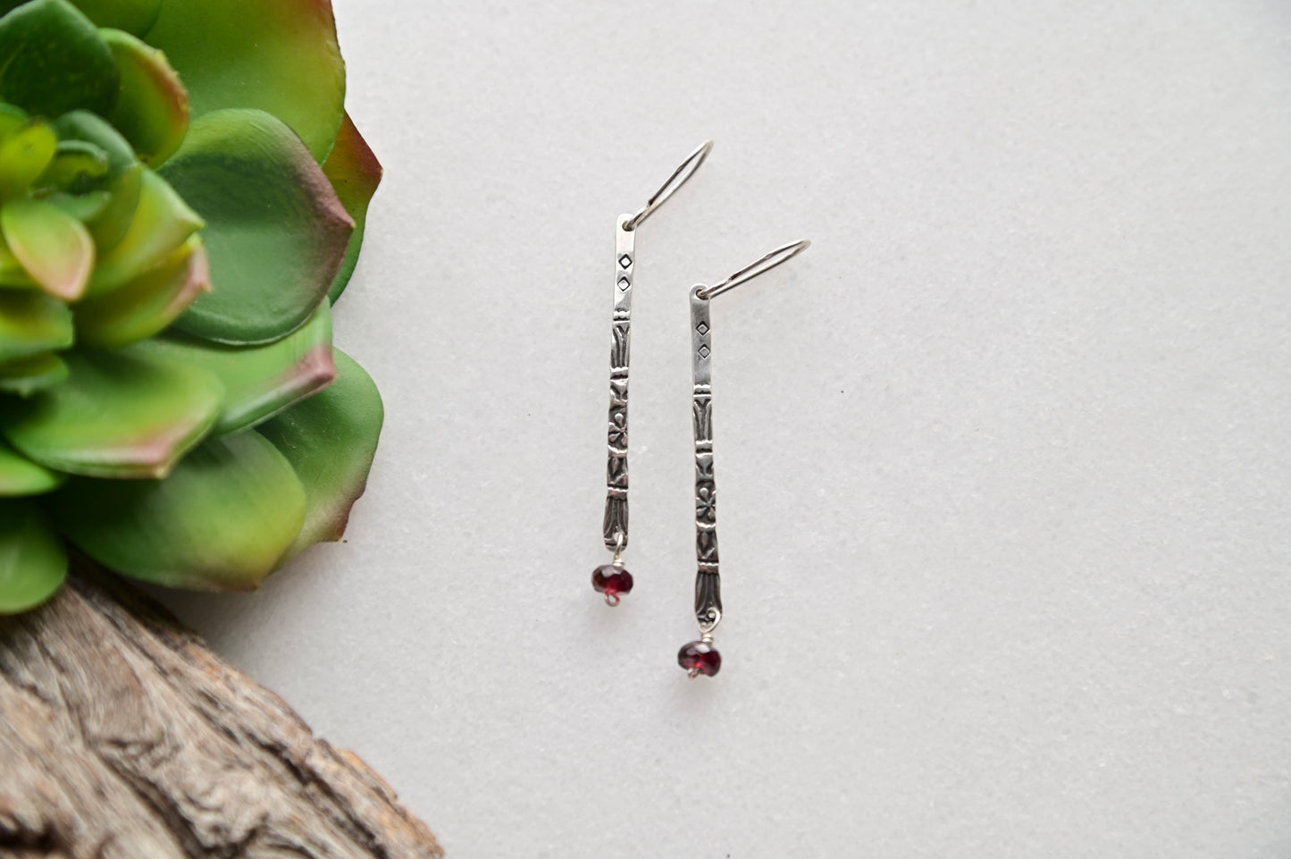 Sticks & Stones: Garnet + Silver Earrings