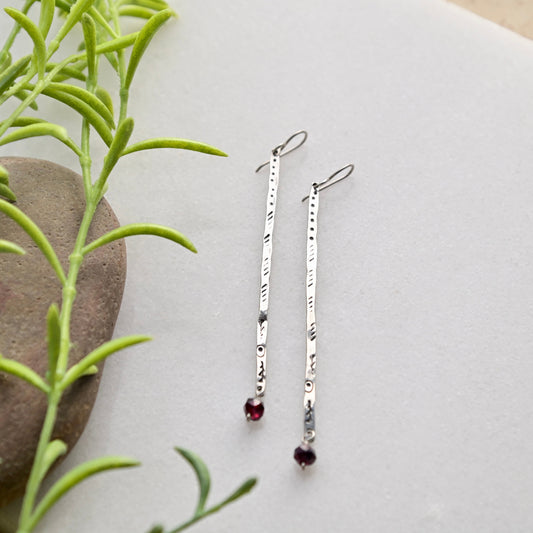 Sticks & Stones: Garnet + Silver Earrings