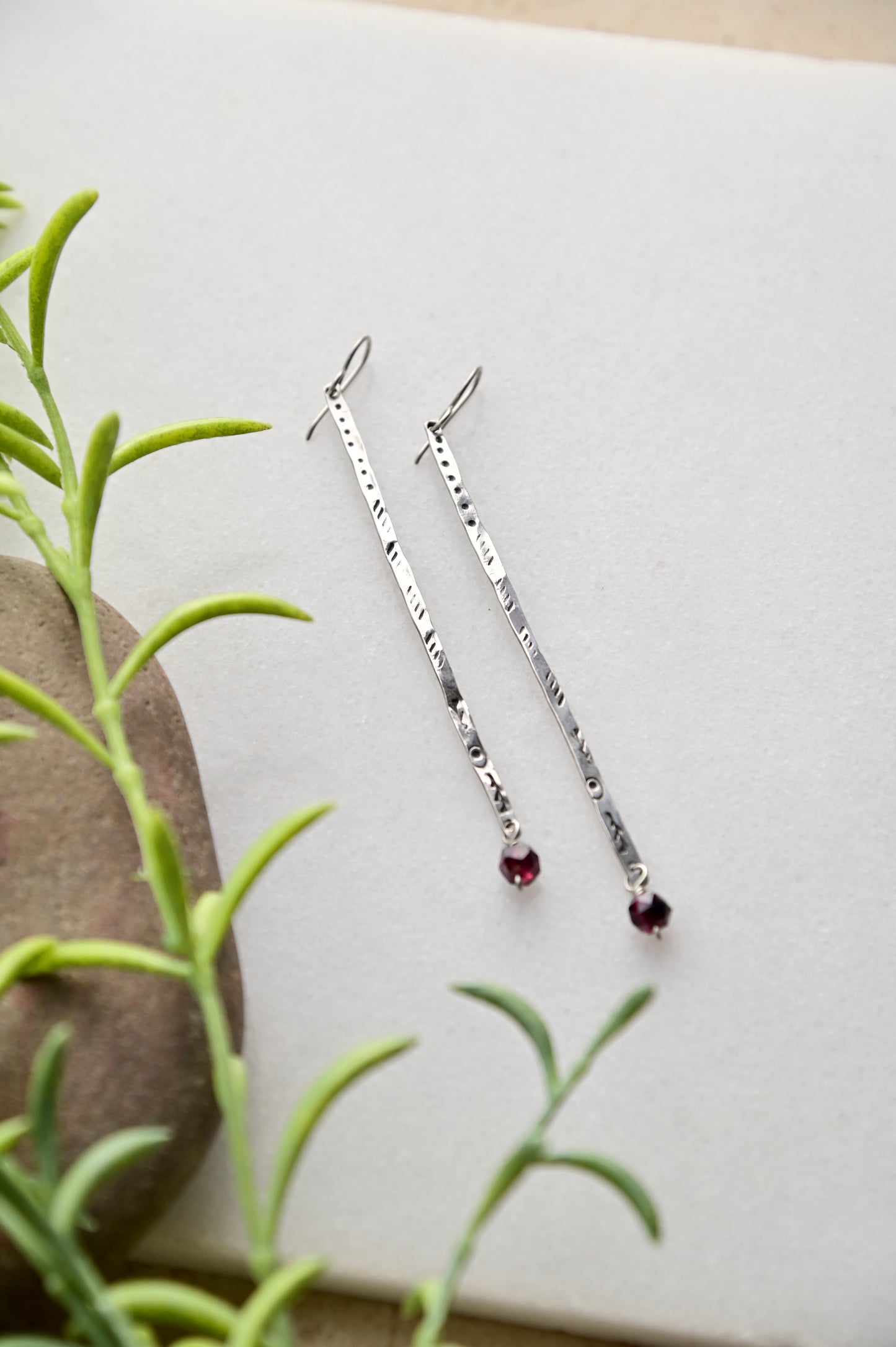 Sticks & Stones: Garnet + Silver Earrings