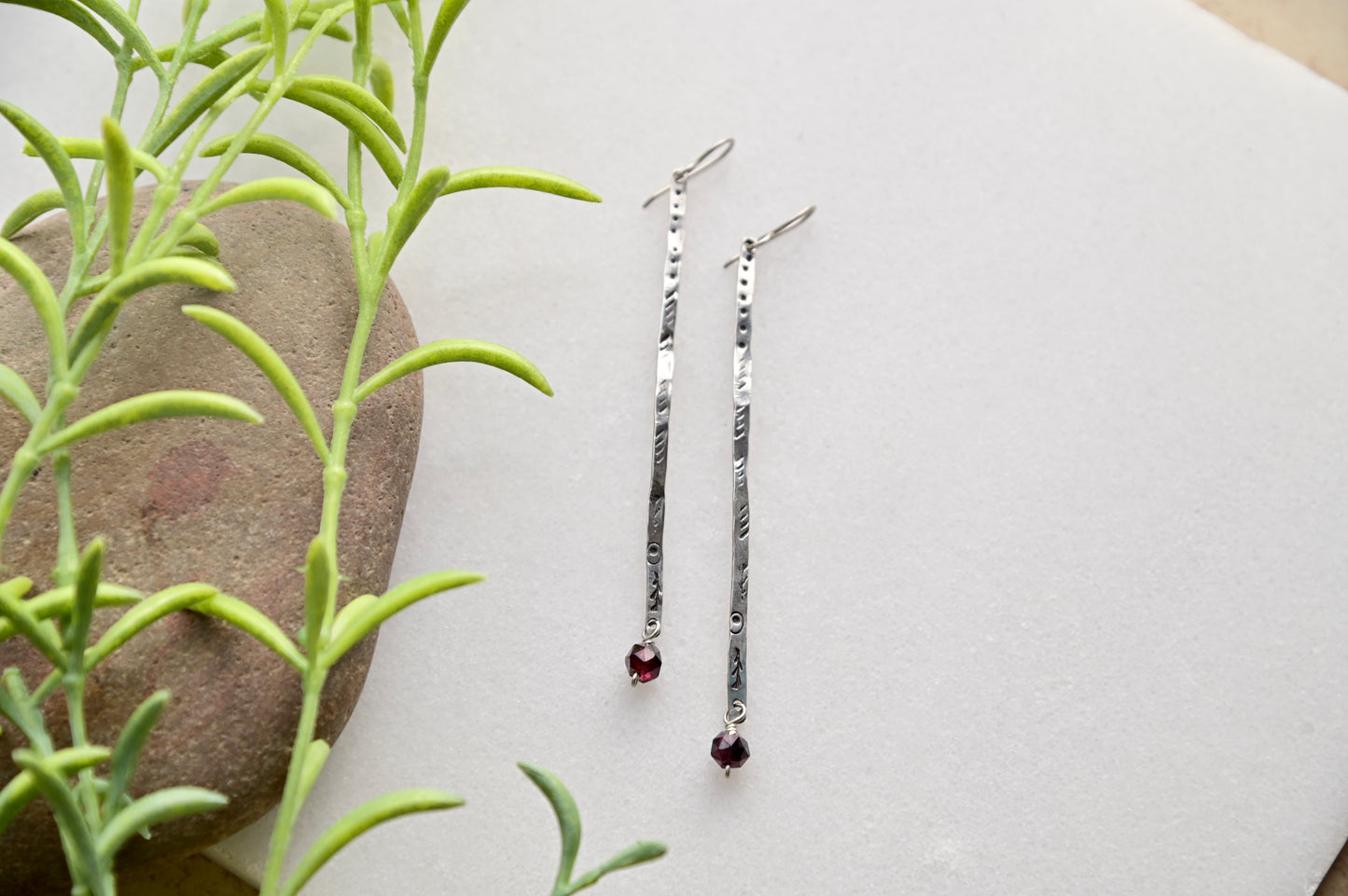 Sticks & Stones: Garnet + Silver Earrings