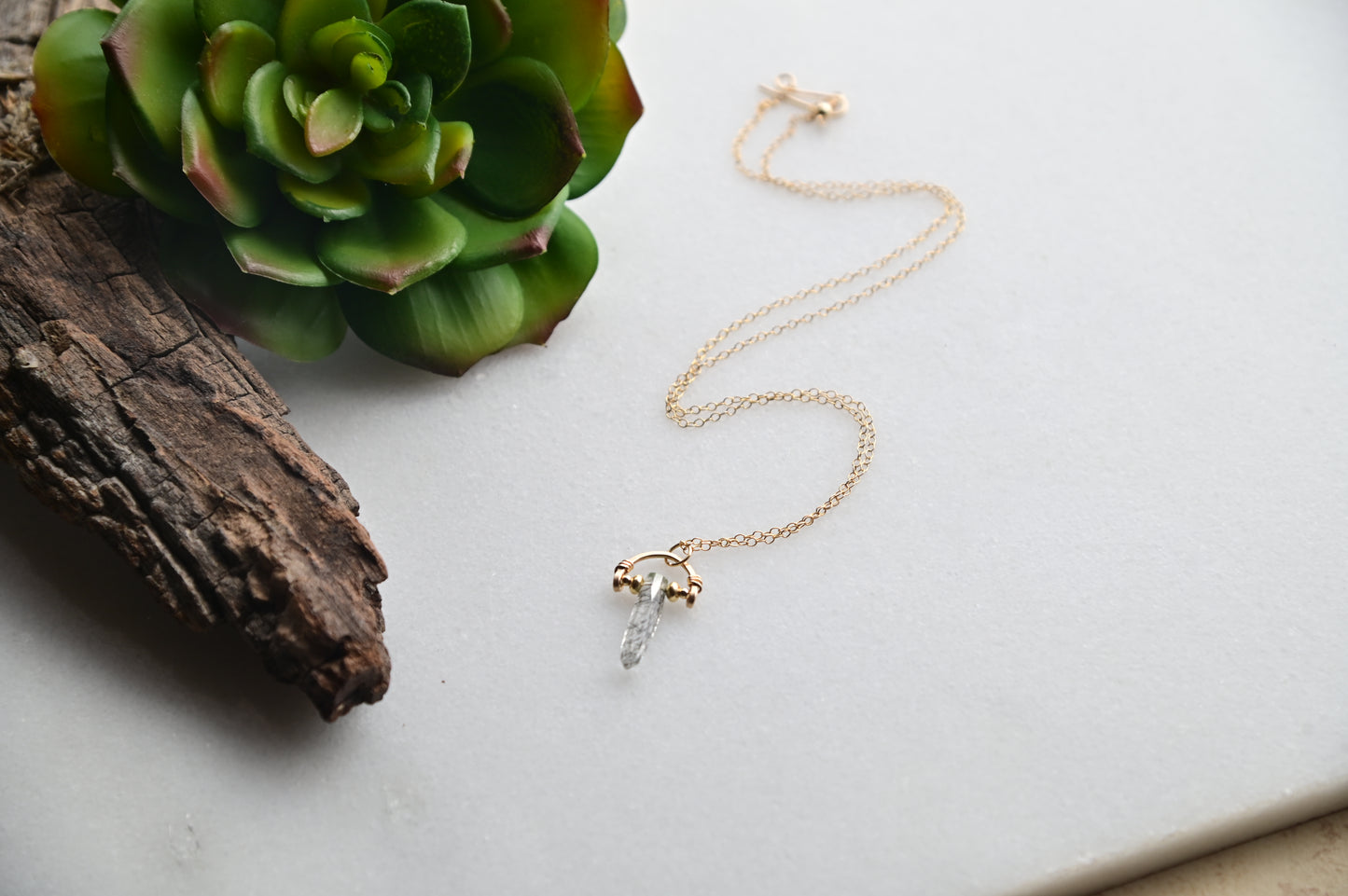 Hammered Hoops: Tourmaline Quartz + Gold Necklace