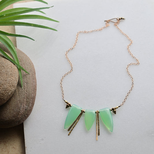 Sticks & Stones: Green Chalcedony + Brass Necklace