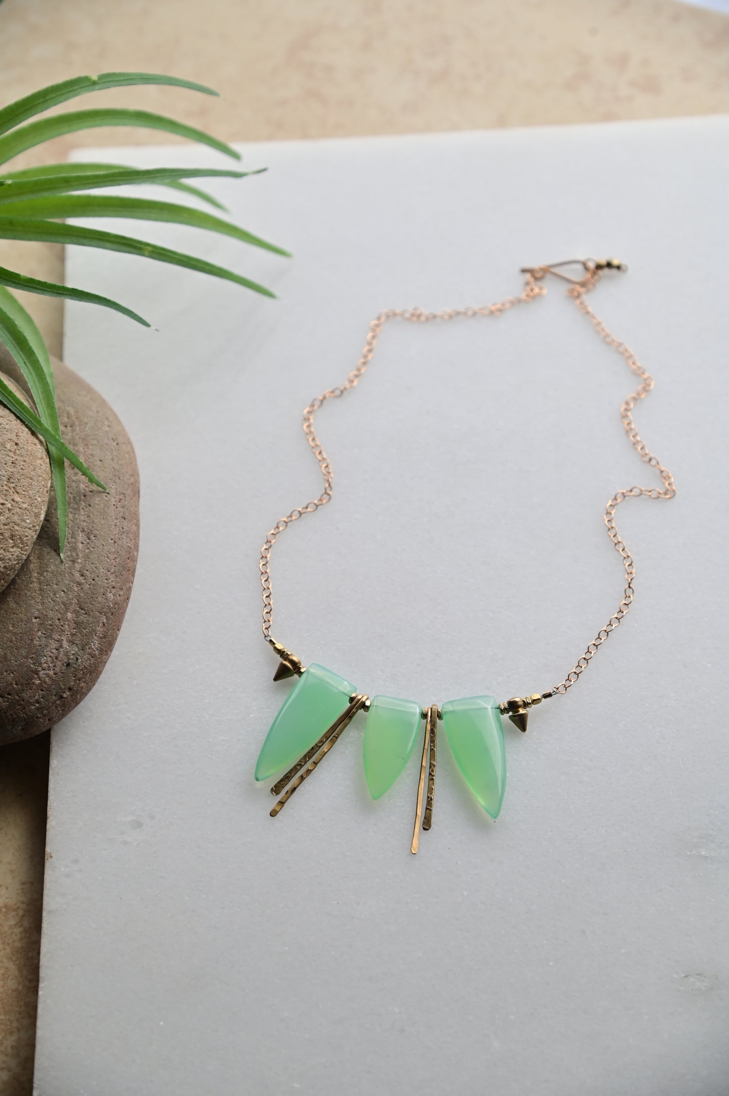 Sticks & Stones: Green Chalcedony + Brass Necklace