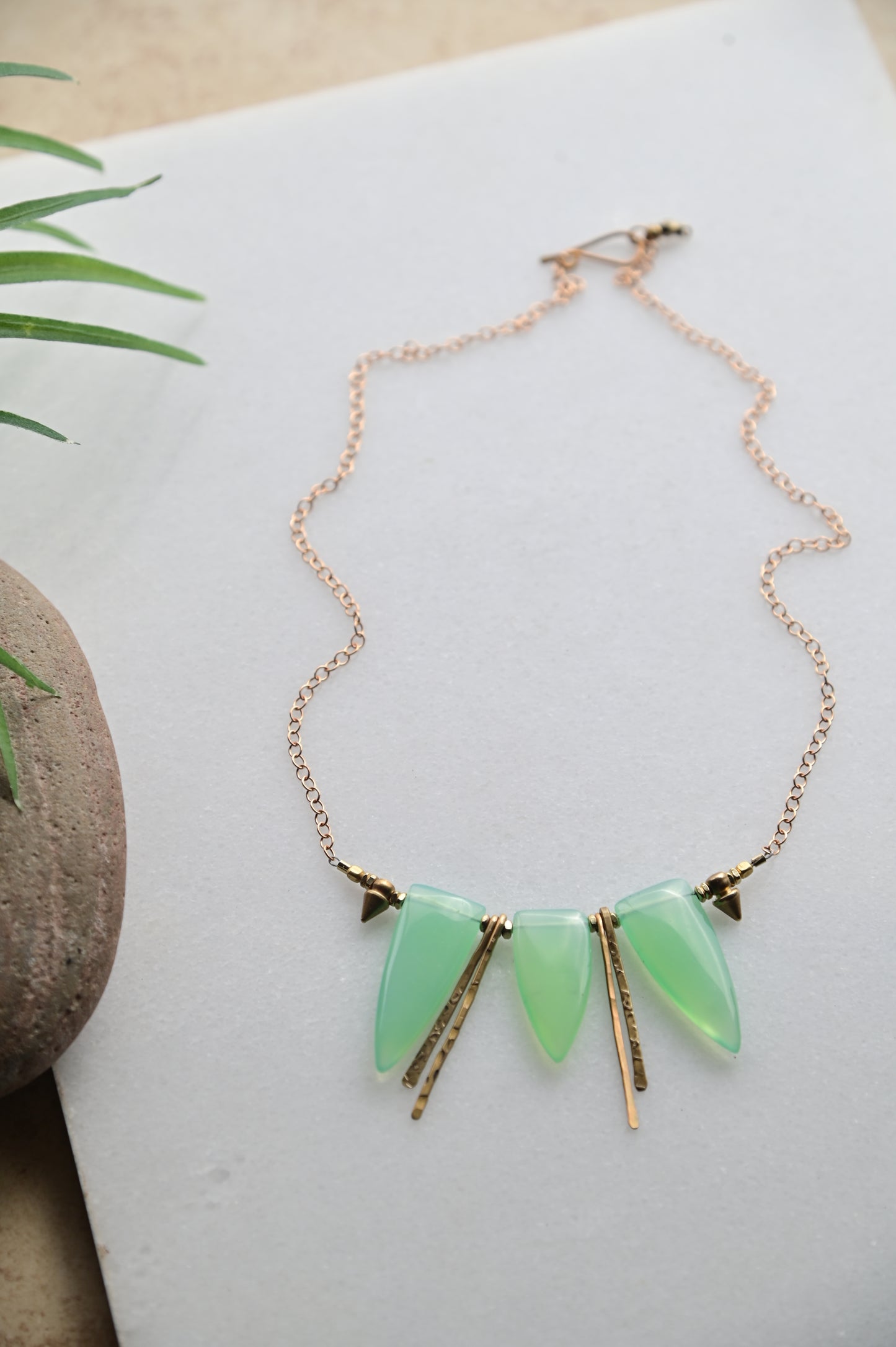 Sticks & Stones: Green Chalcedony + Brass Necklace