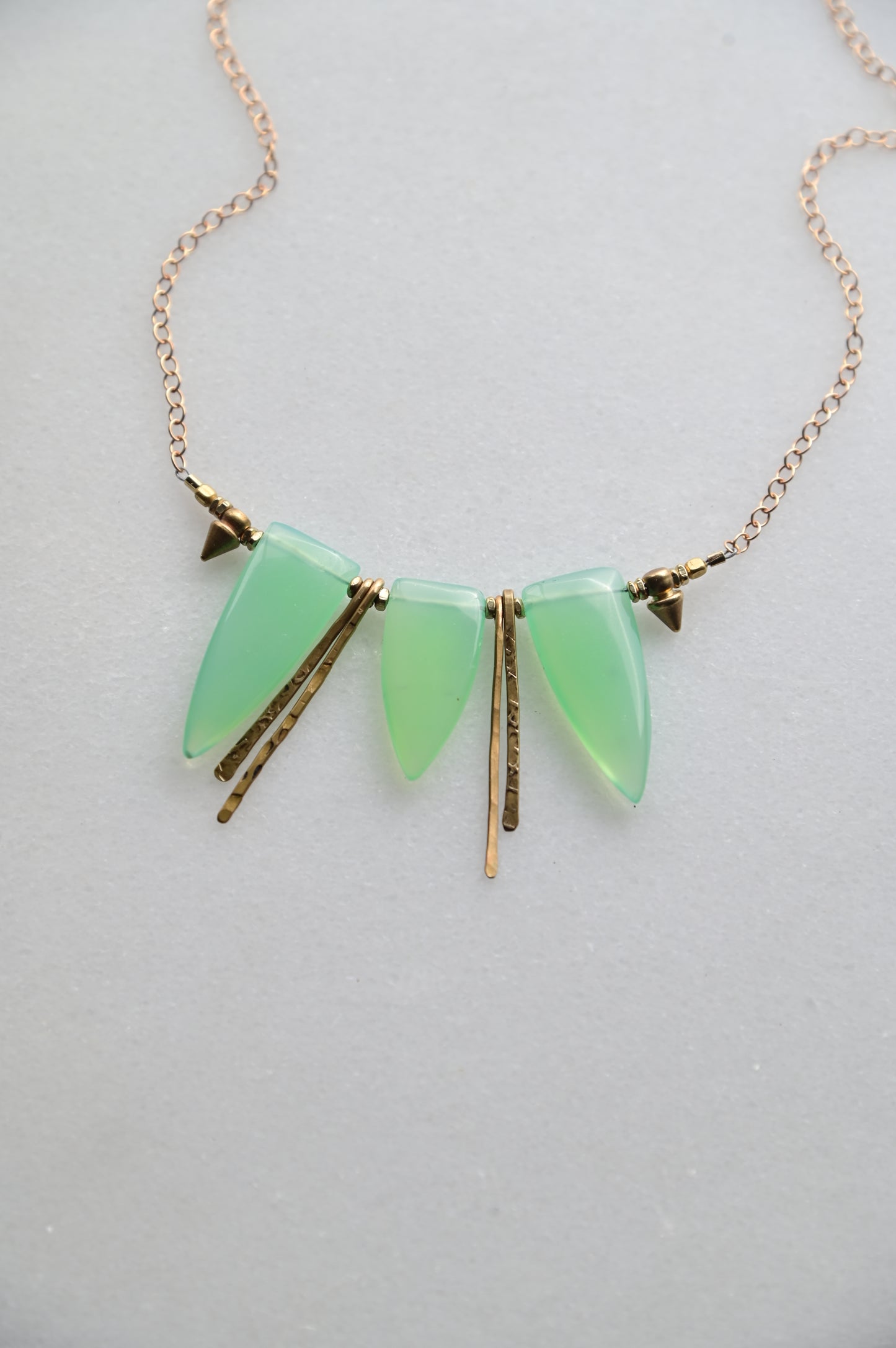 Sticks & Stones: Green Chalcedony + Brass Necklace