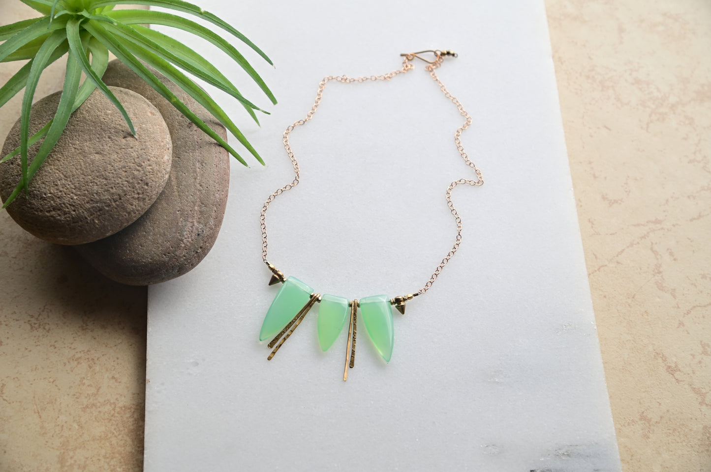 Sticks & Stones: Green Chalcedony + Brass Necklace