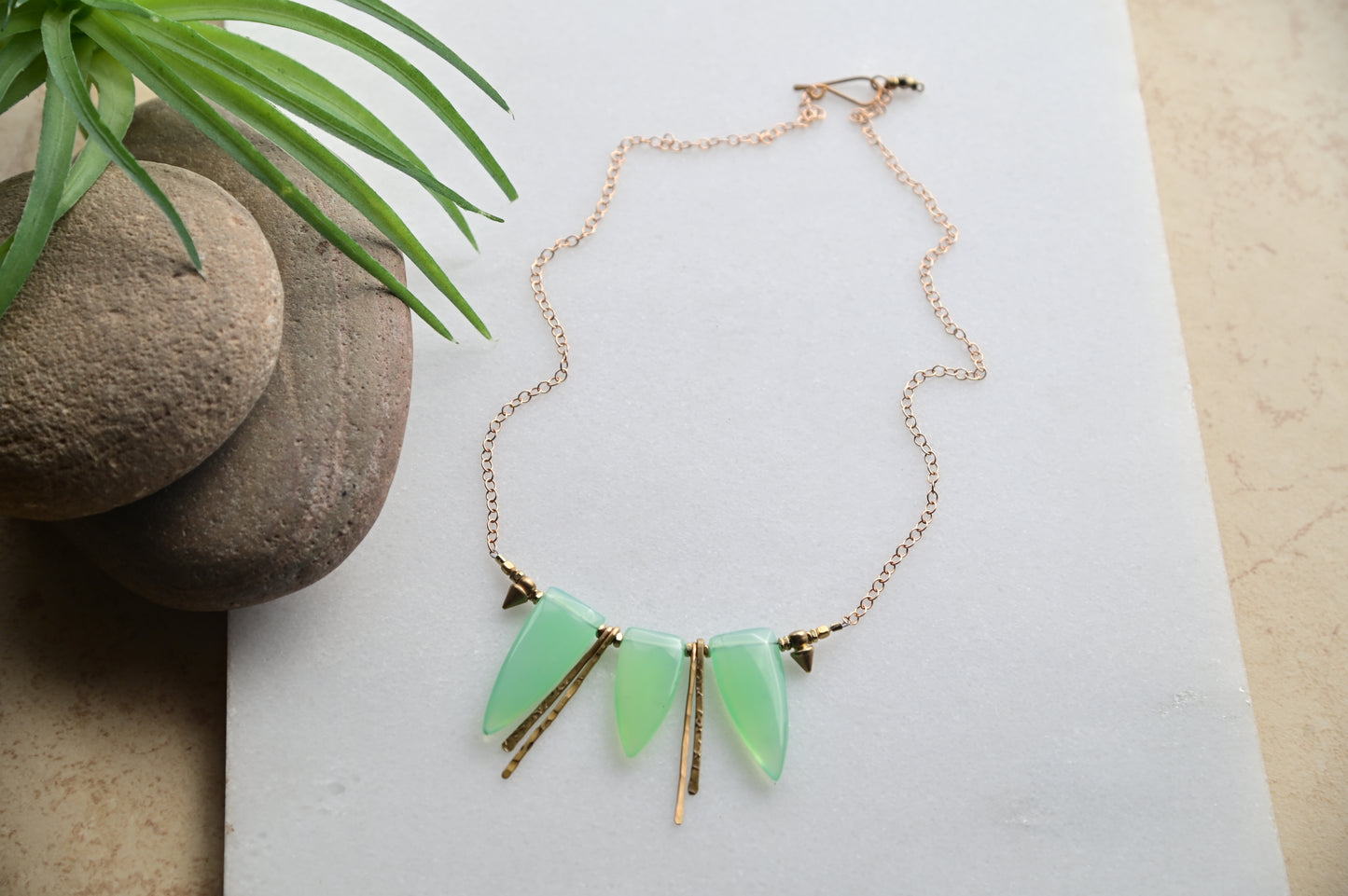 Sticks & Stones: Green Chalcedony + Brass Necklace