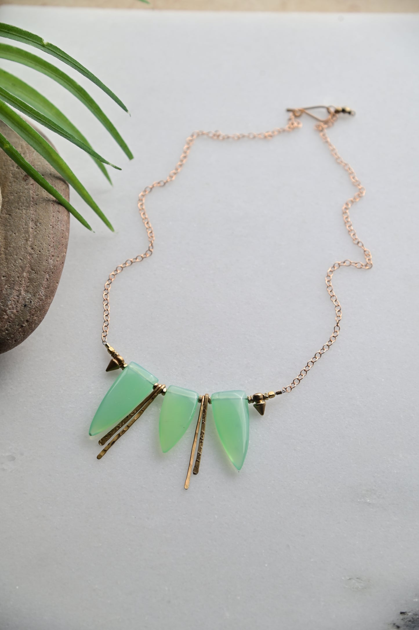 Sticks & Stones: Green Chalcedony + Brass Necklace