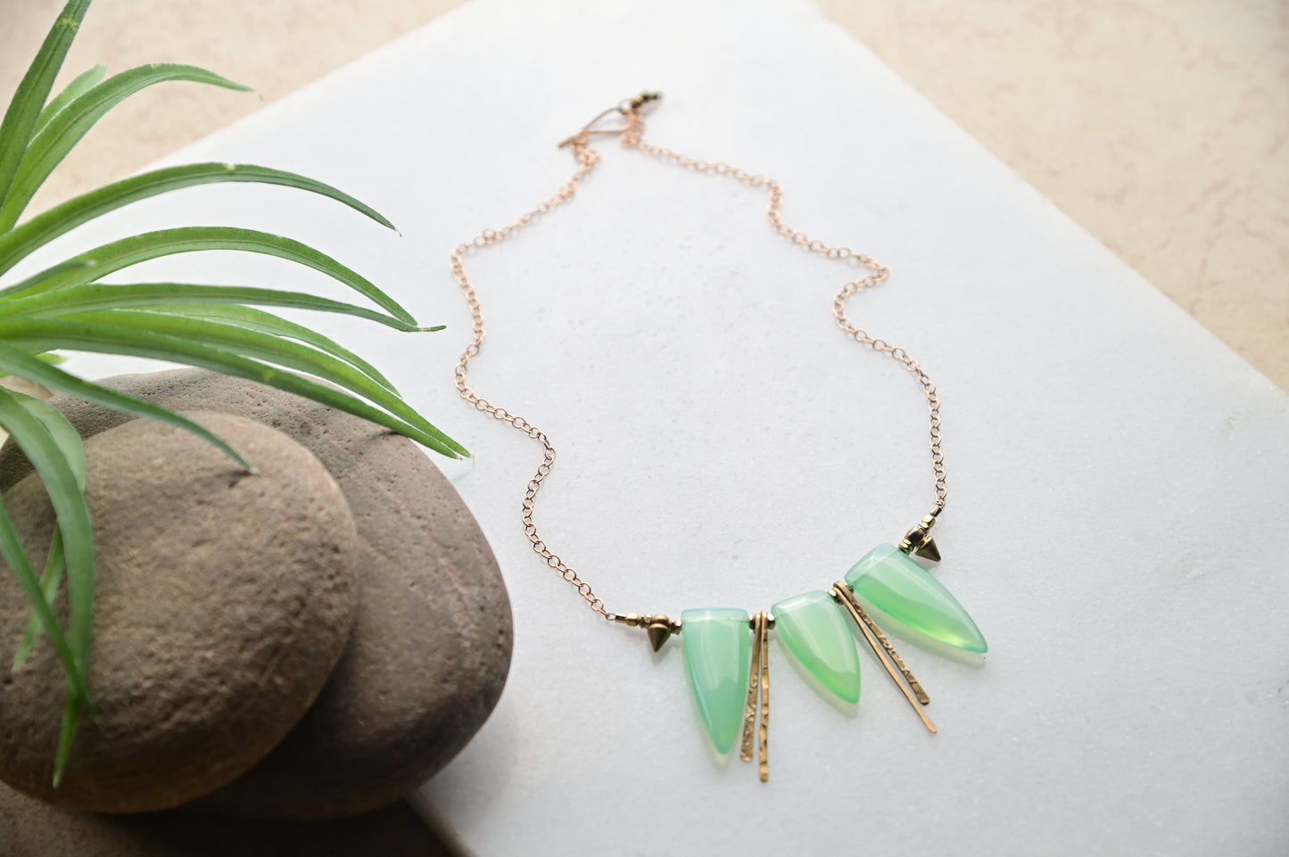 Sticks & Stones: Green Chalcedony + Brass Necklace