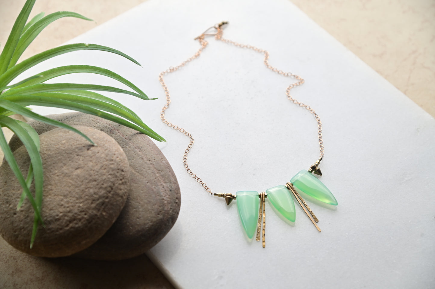 Sticks & Stones: Green Chalcedony + Brass Necklace