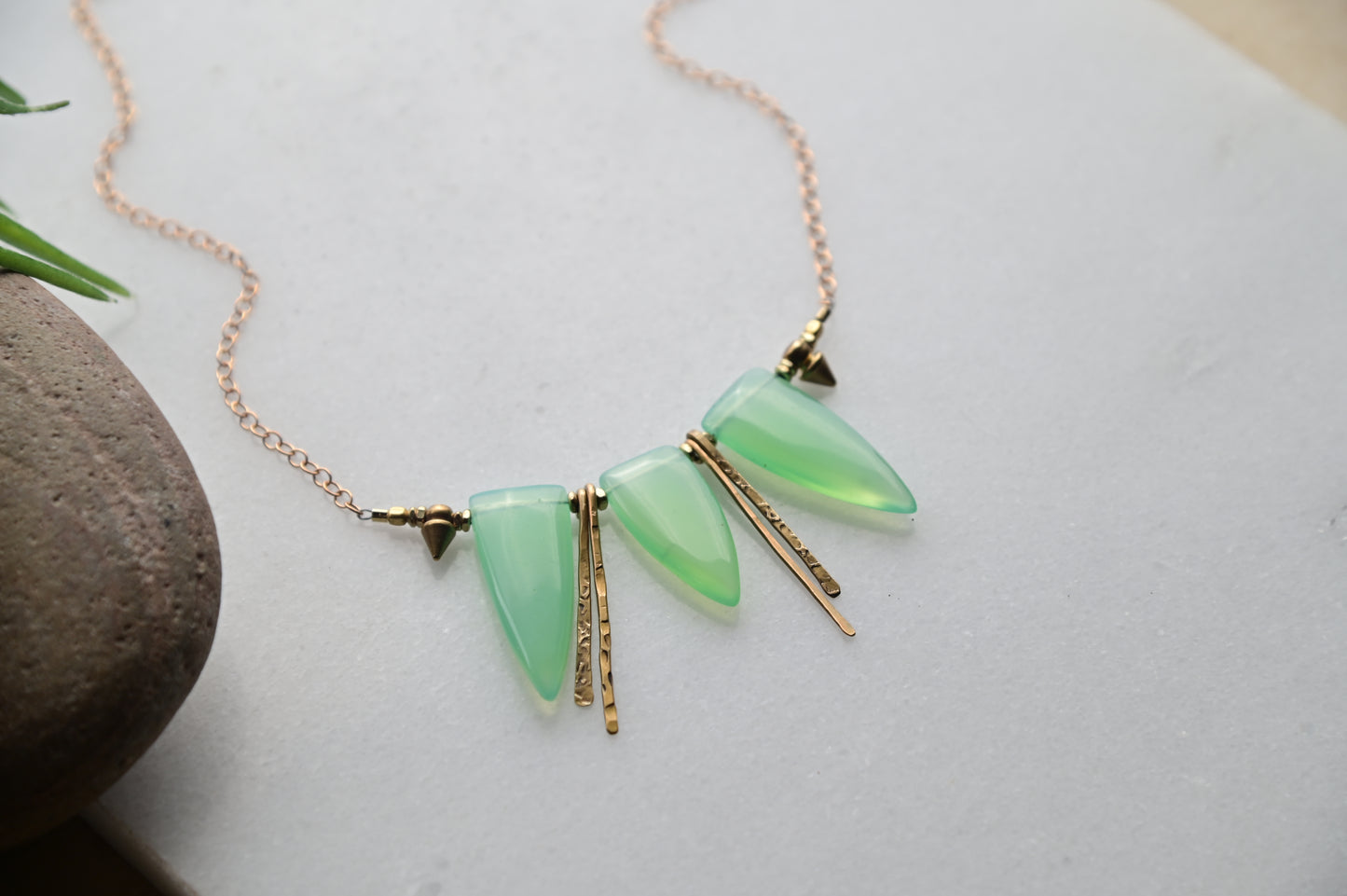 Sticks & Stones: Green Chalcedony + Brass Necklace