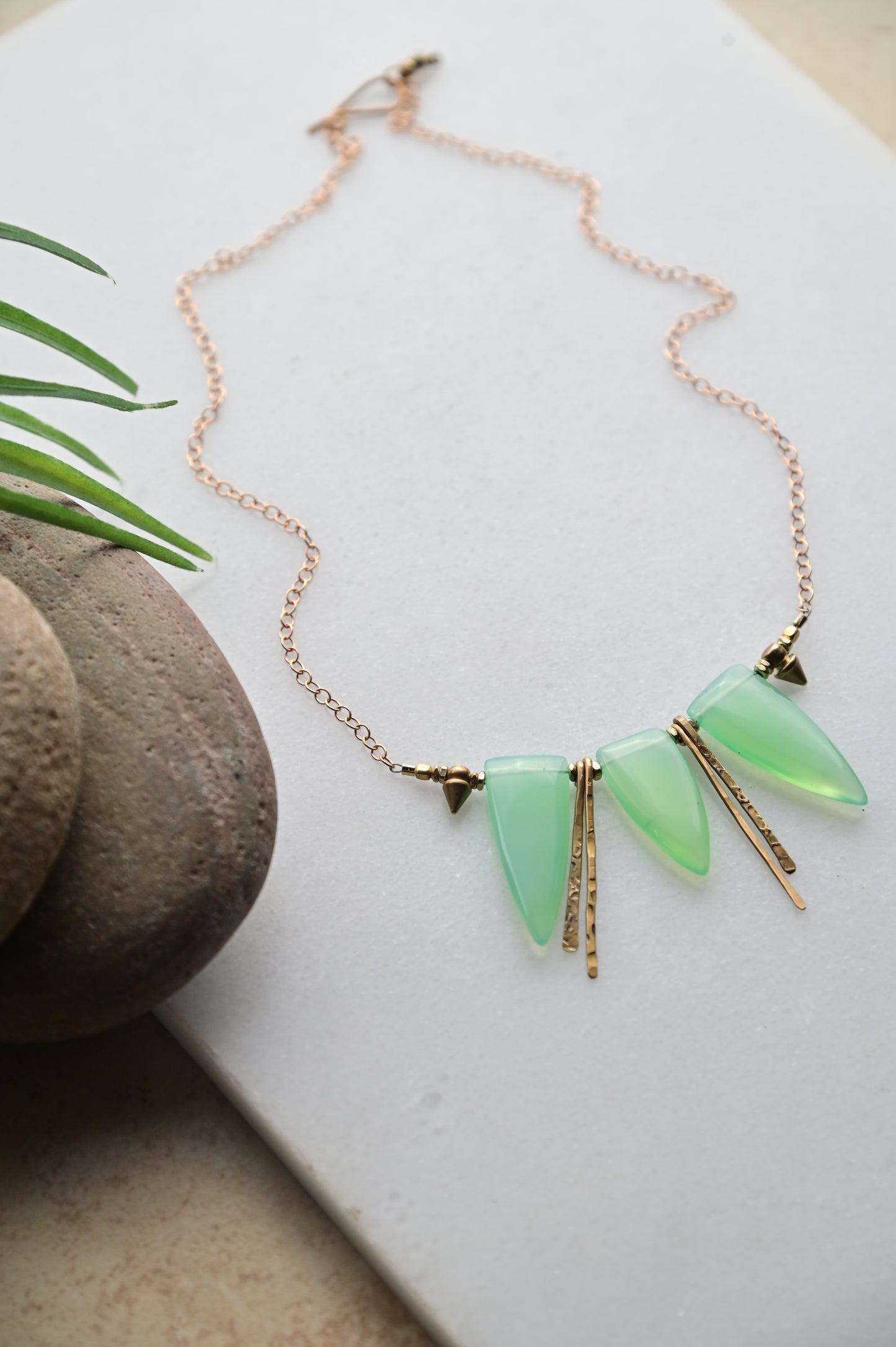 Sticks & Stones: Green Chalcedony + Brass Necklace