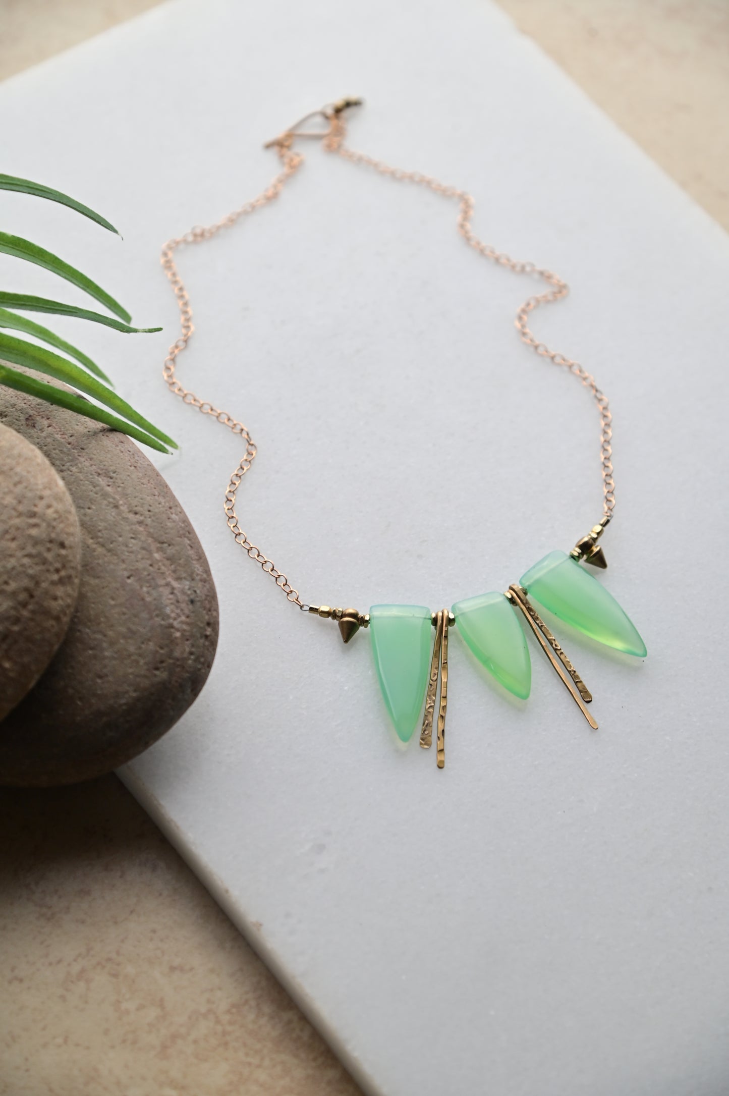 Sticks & Stones: Green Chalcedony + Brass Necklace