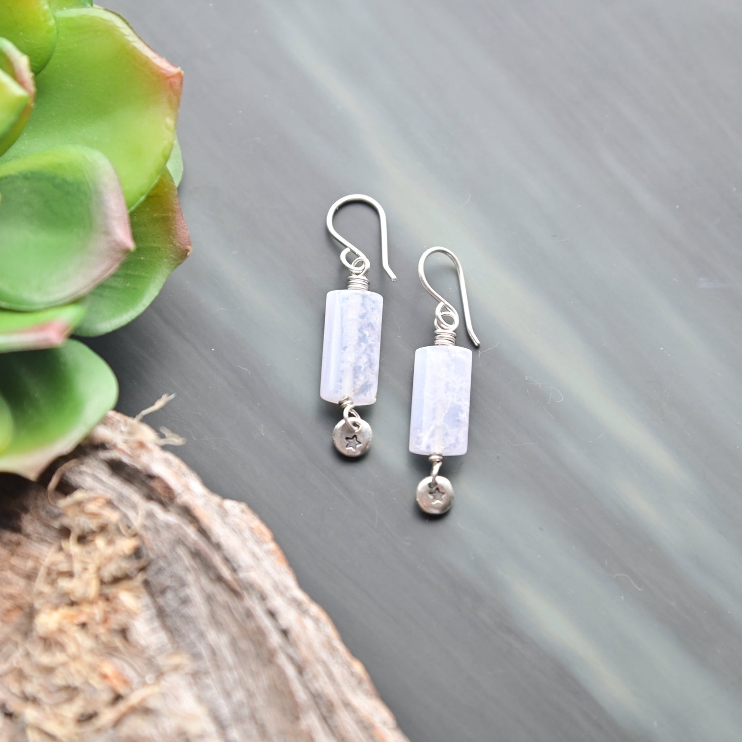 Silver Elements: Blue Lace Agate Earrings